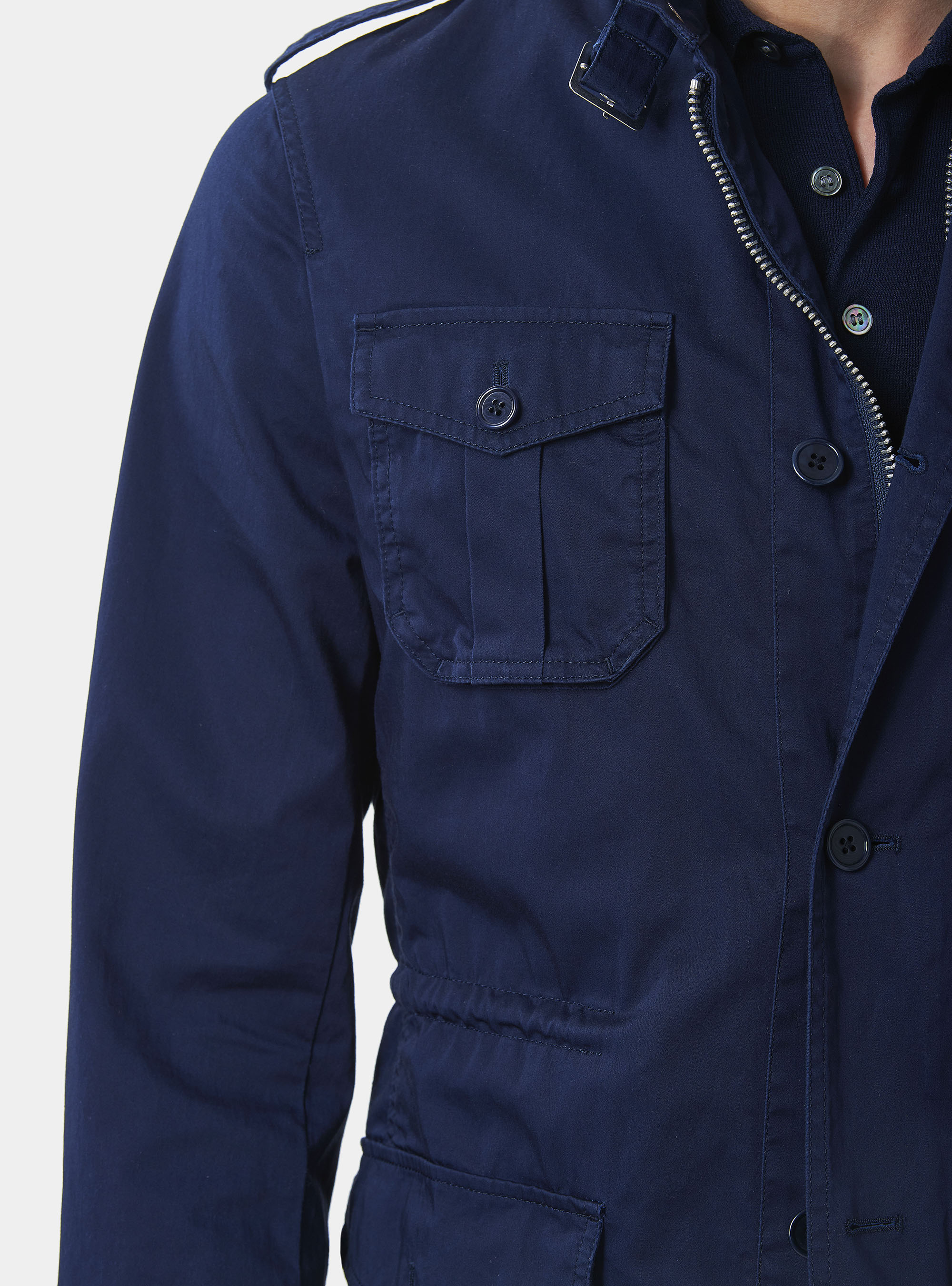 Field jacket en serg&eacute; de coton, BLEU MARINE