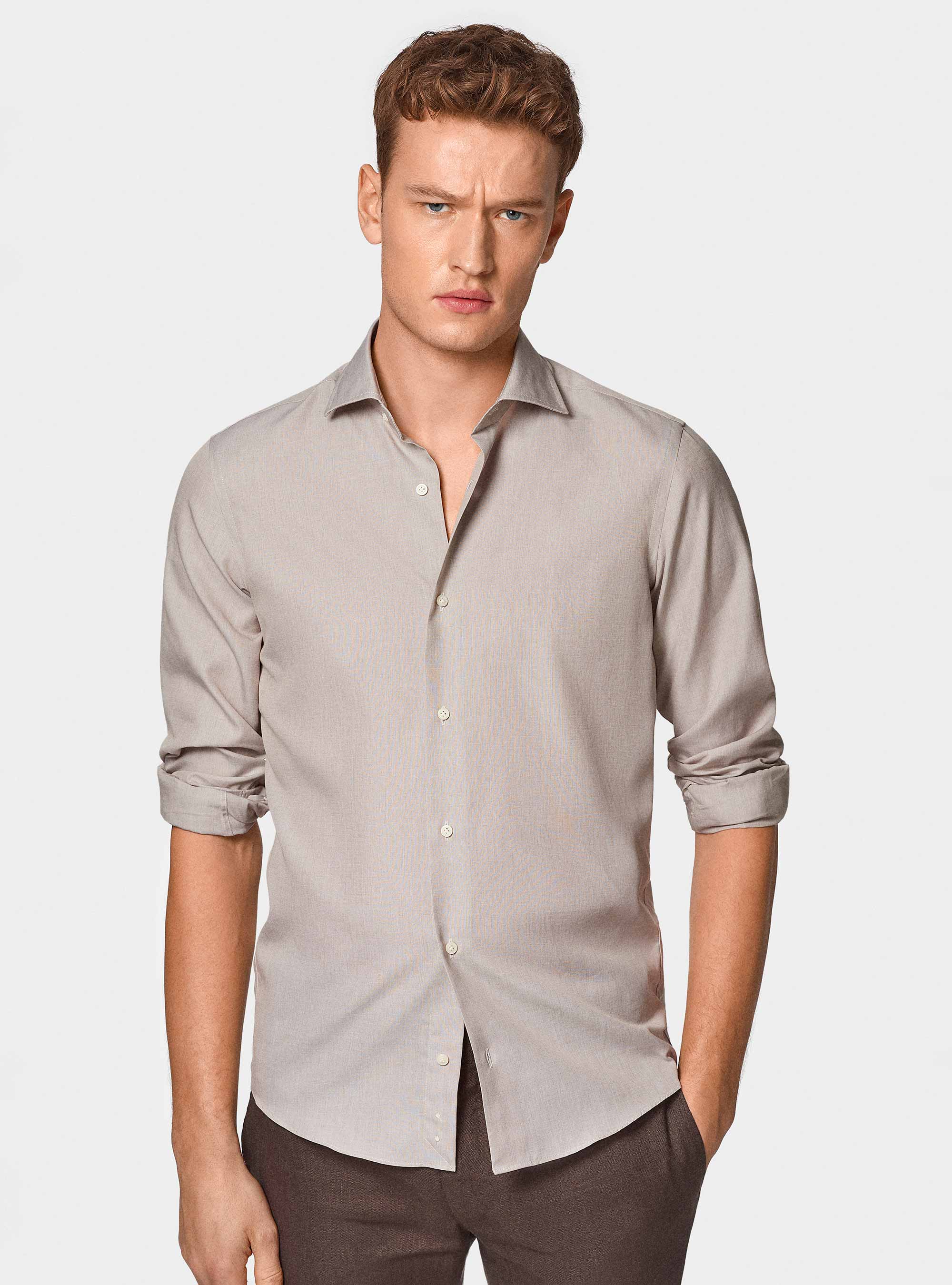 Cotton fil a fil shirt, SAND