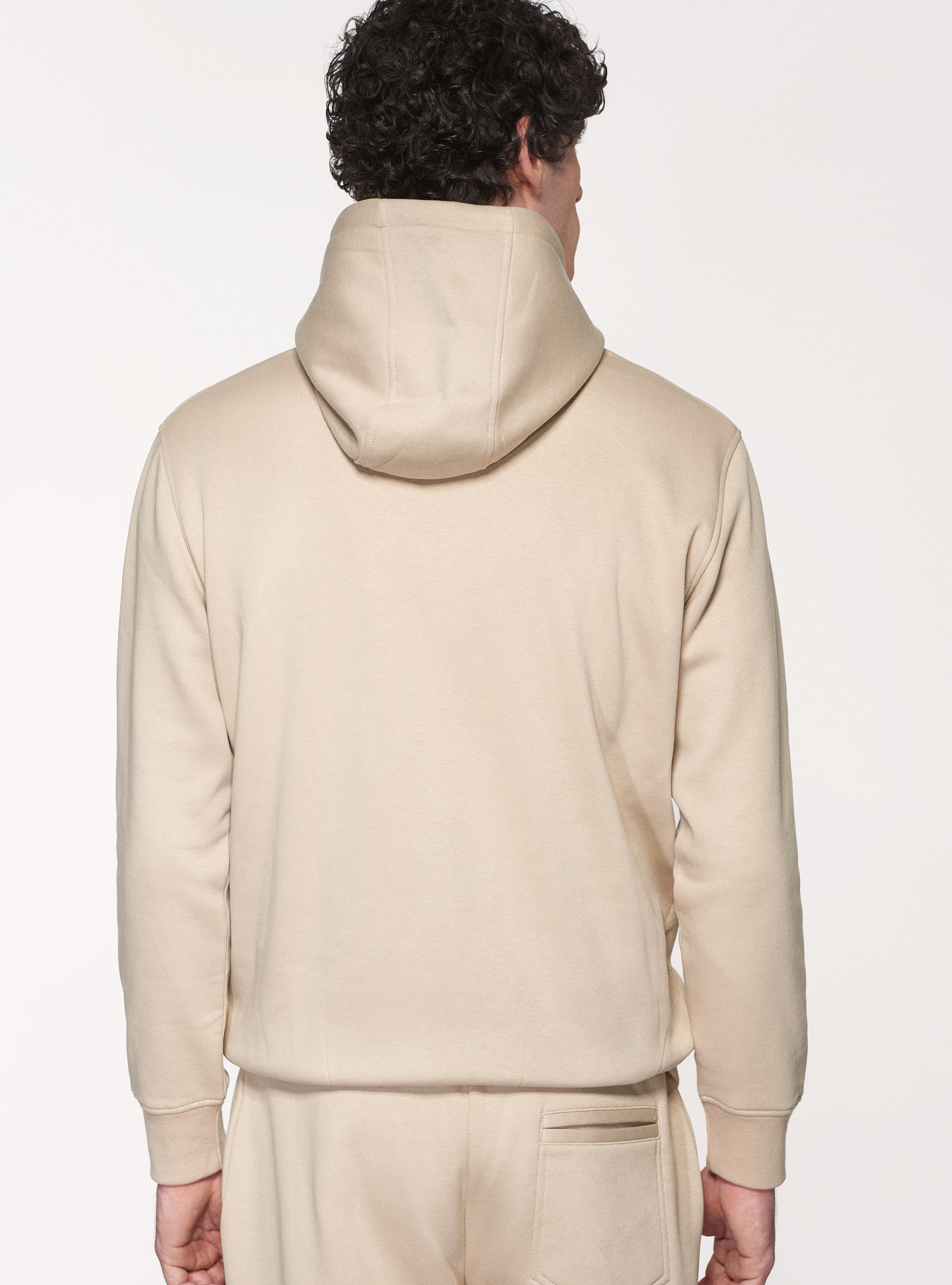 Felpa in misto cotone con cappuccio, ECRU