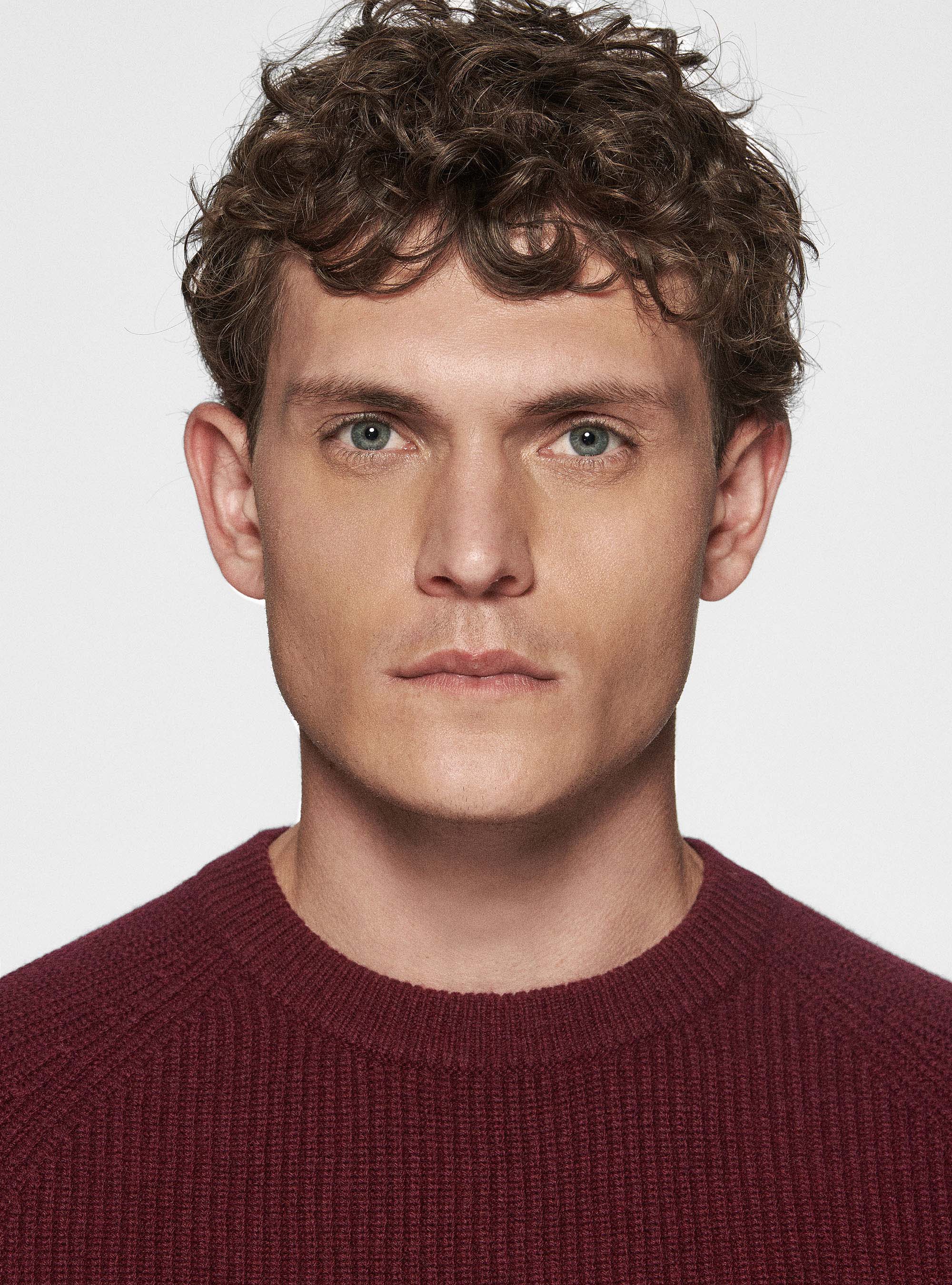 Maglia girocollo in lana merino costa perlata, BORDEAUX