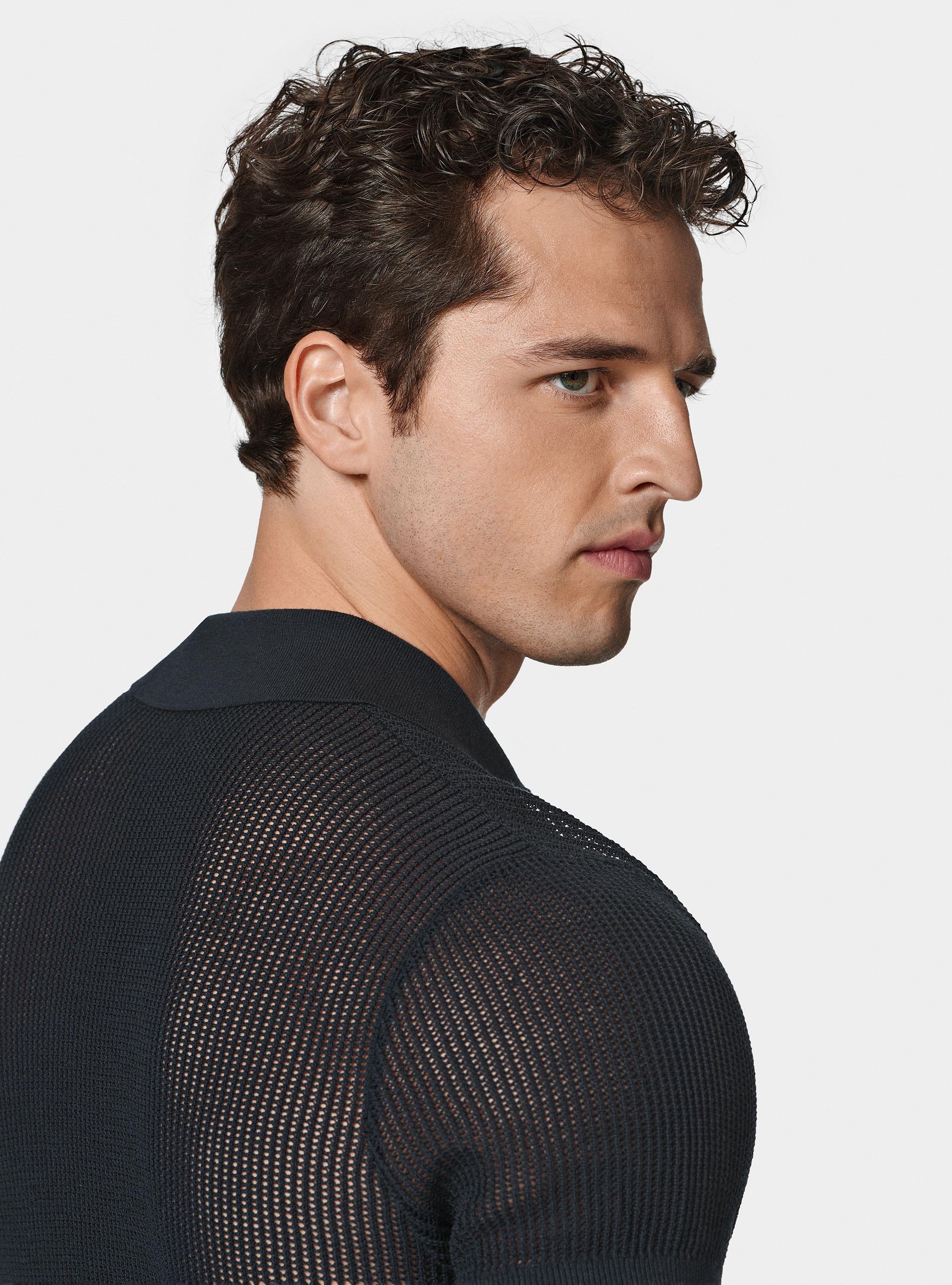 Maglia polo in crochet, BLU NAVY