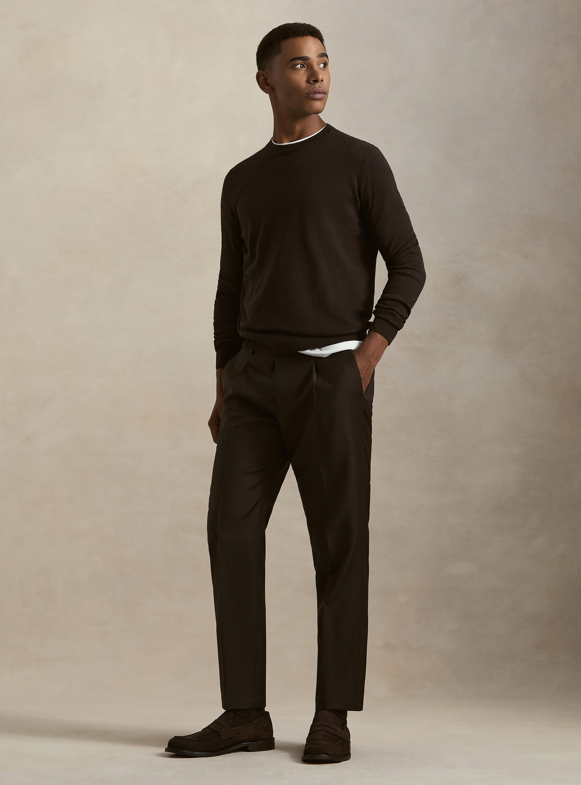 Maglia girocollo in cotone seta e cashmere, MARRONE