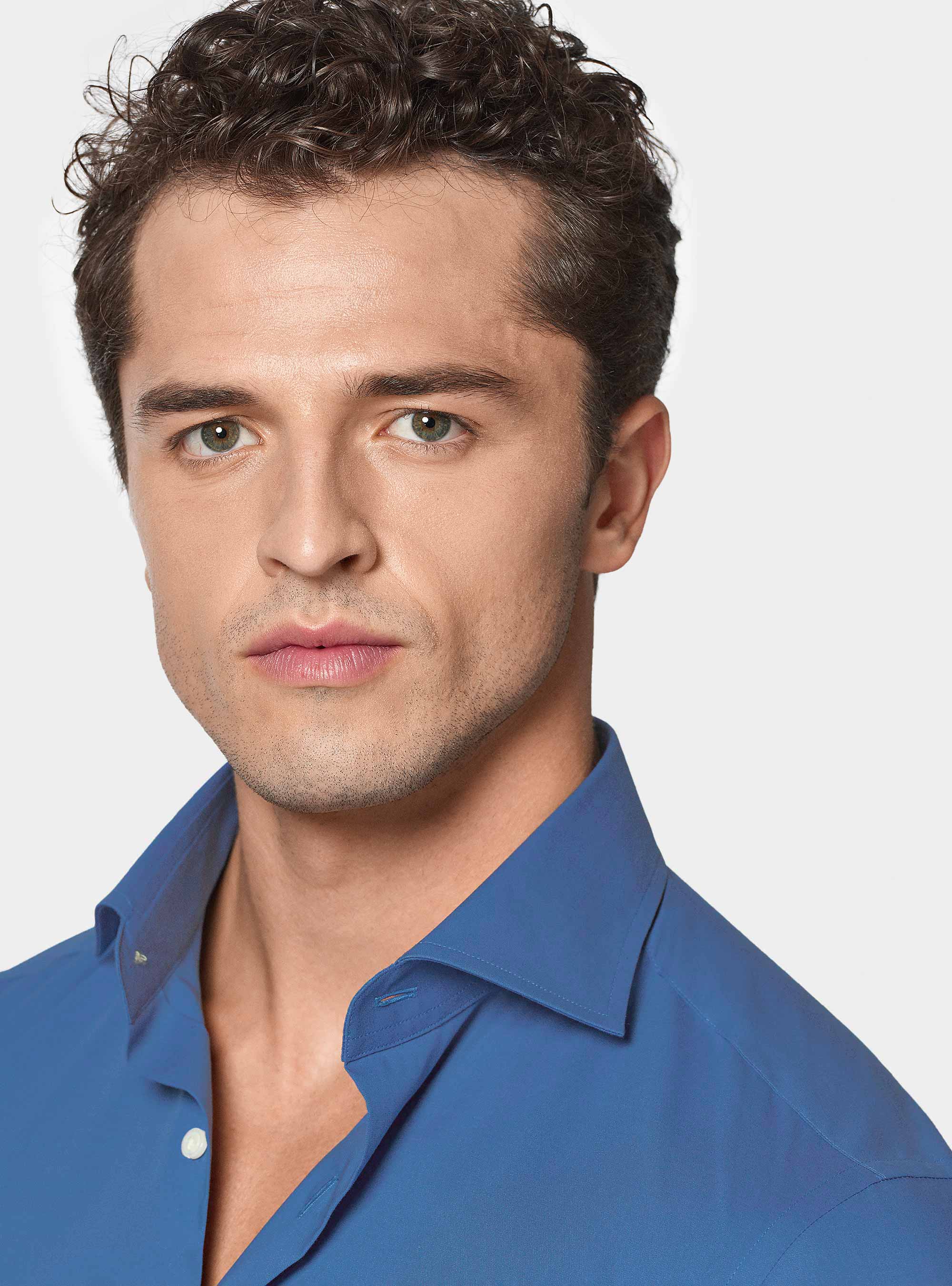 Chemise en popeline stretch, 0226C CERULEO