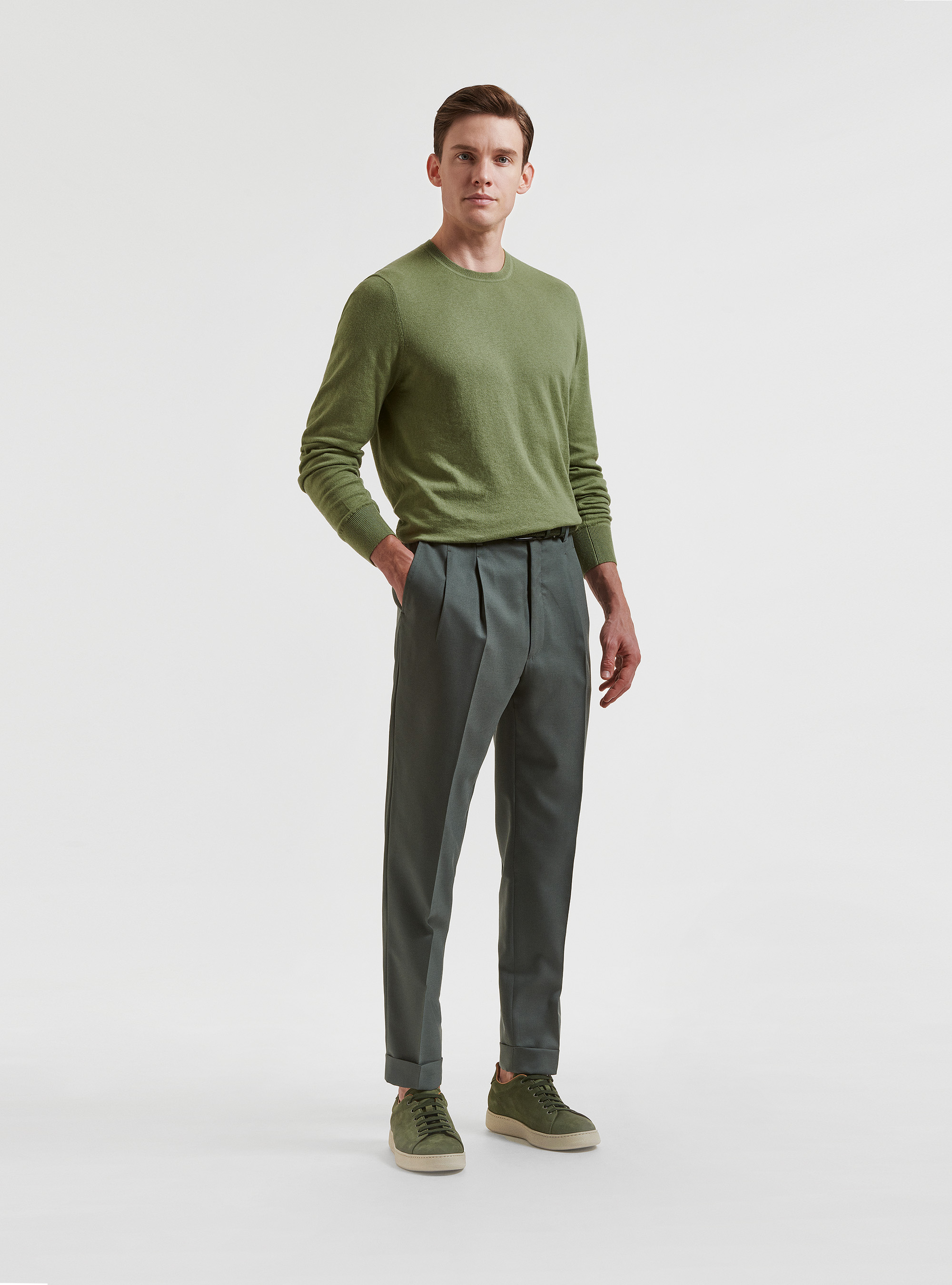 Pantaloni con pince in pura lana Vitale Barberis Canonico, SALVIA 0602C