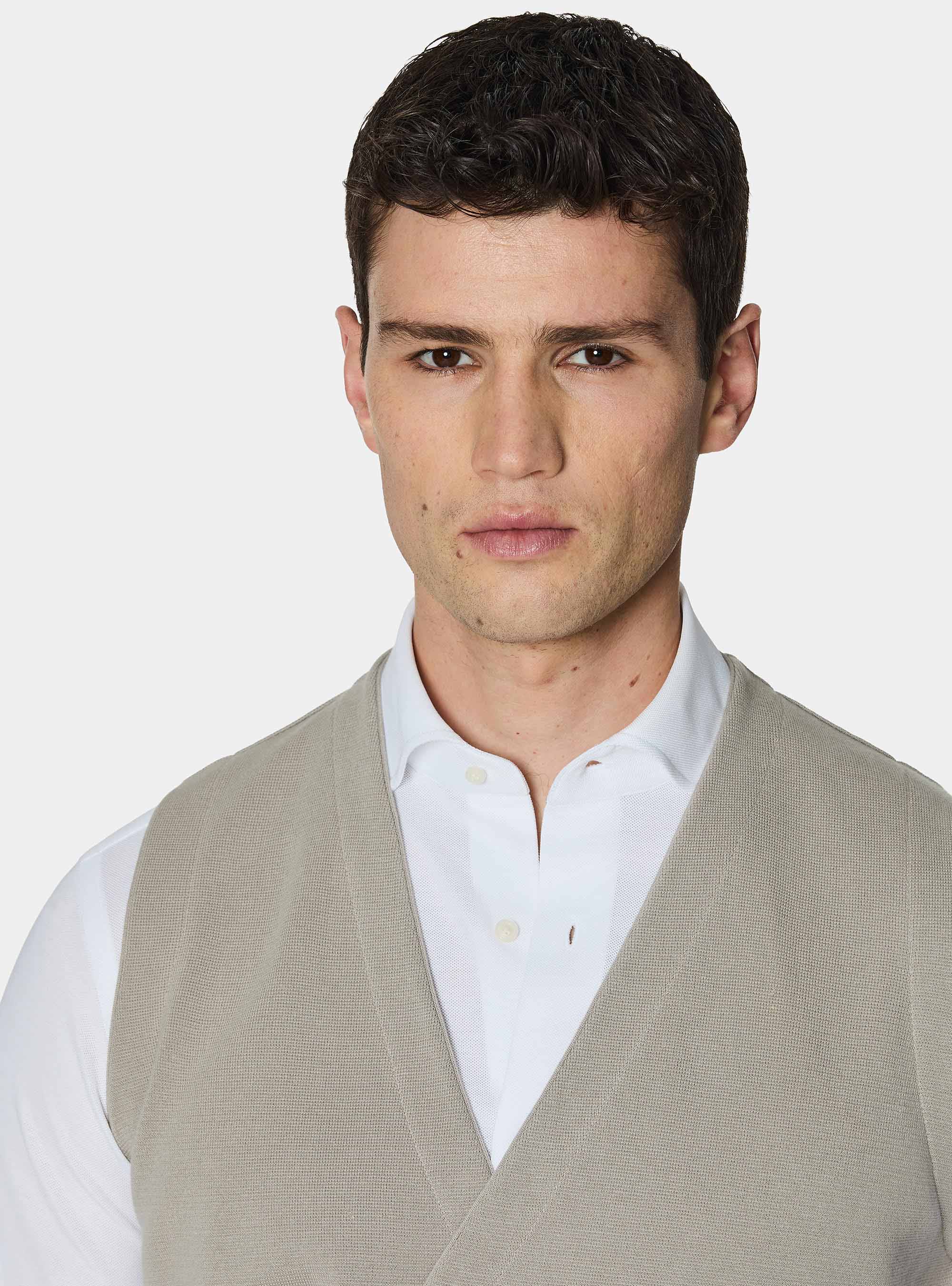 Gilet doppiopetto in maglia di cotone, SABBIA