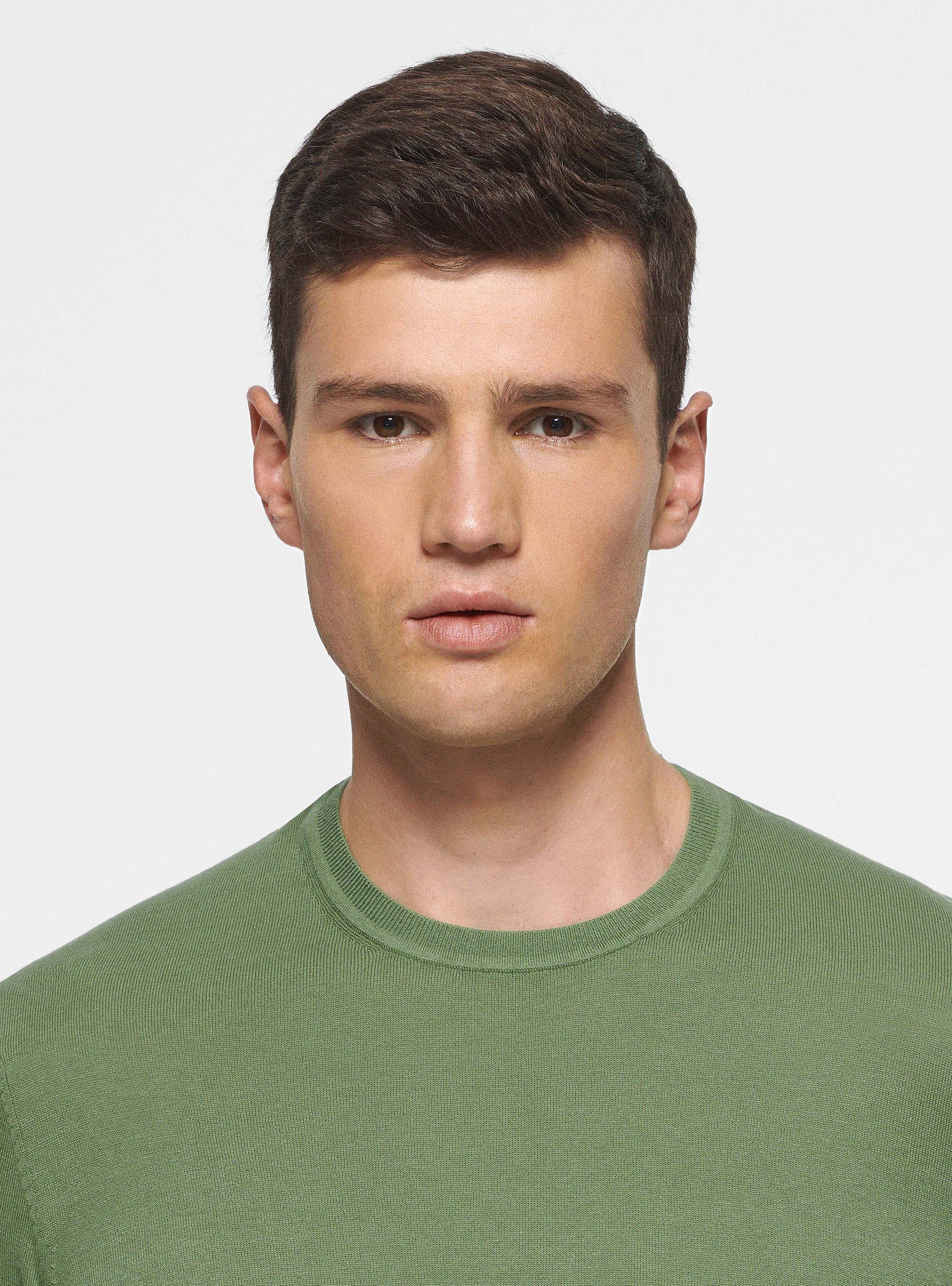 Silk and cotton crew-neck sweater, OLIVE