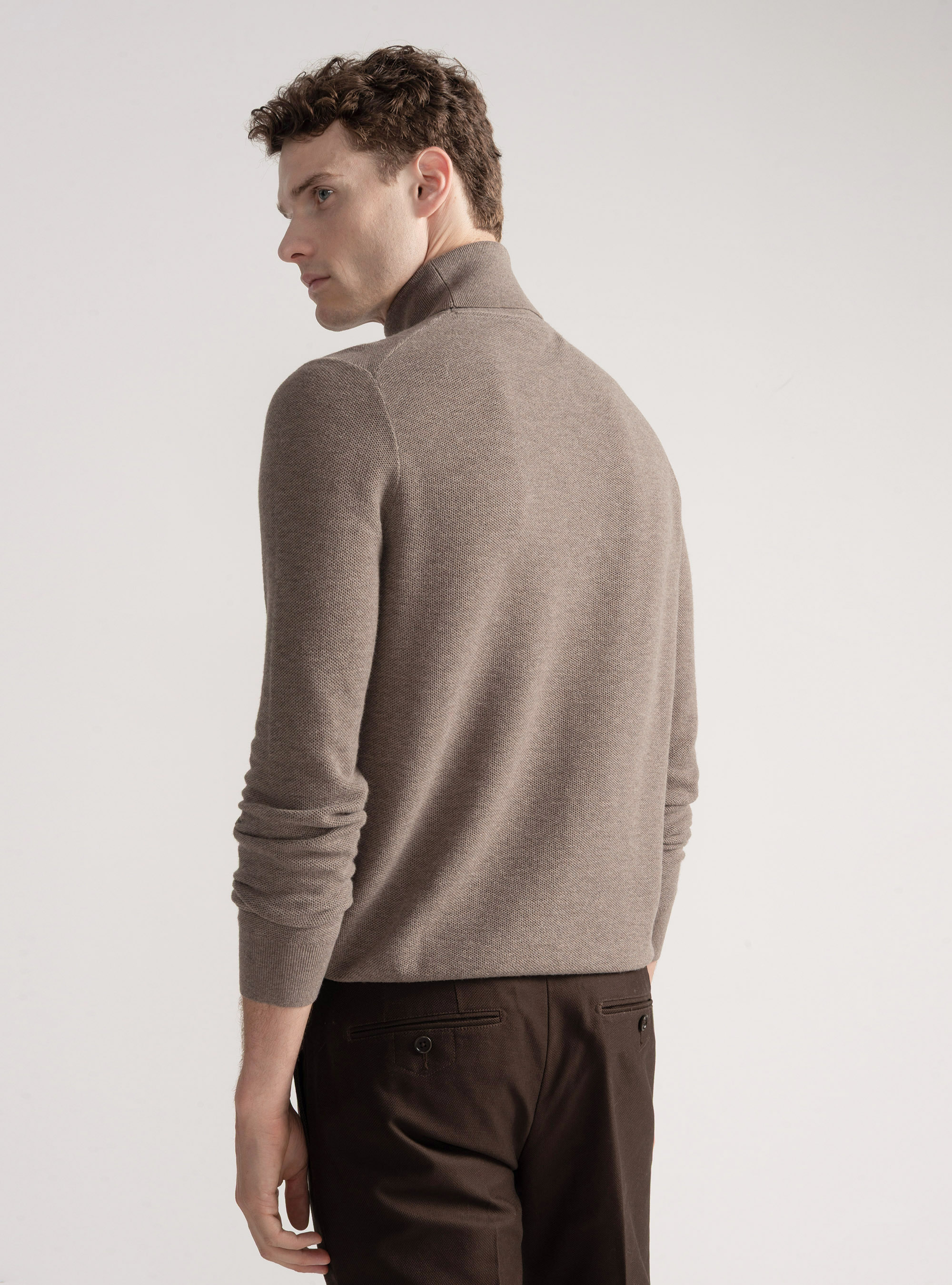 Dolcevita nido d'ape in cotone cashmere, FANGO