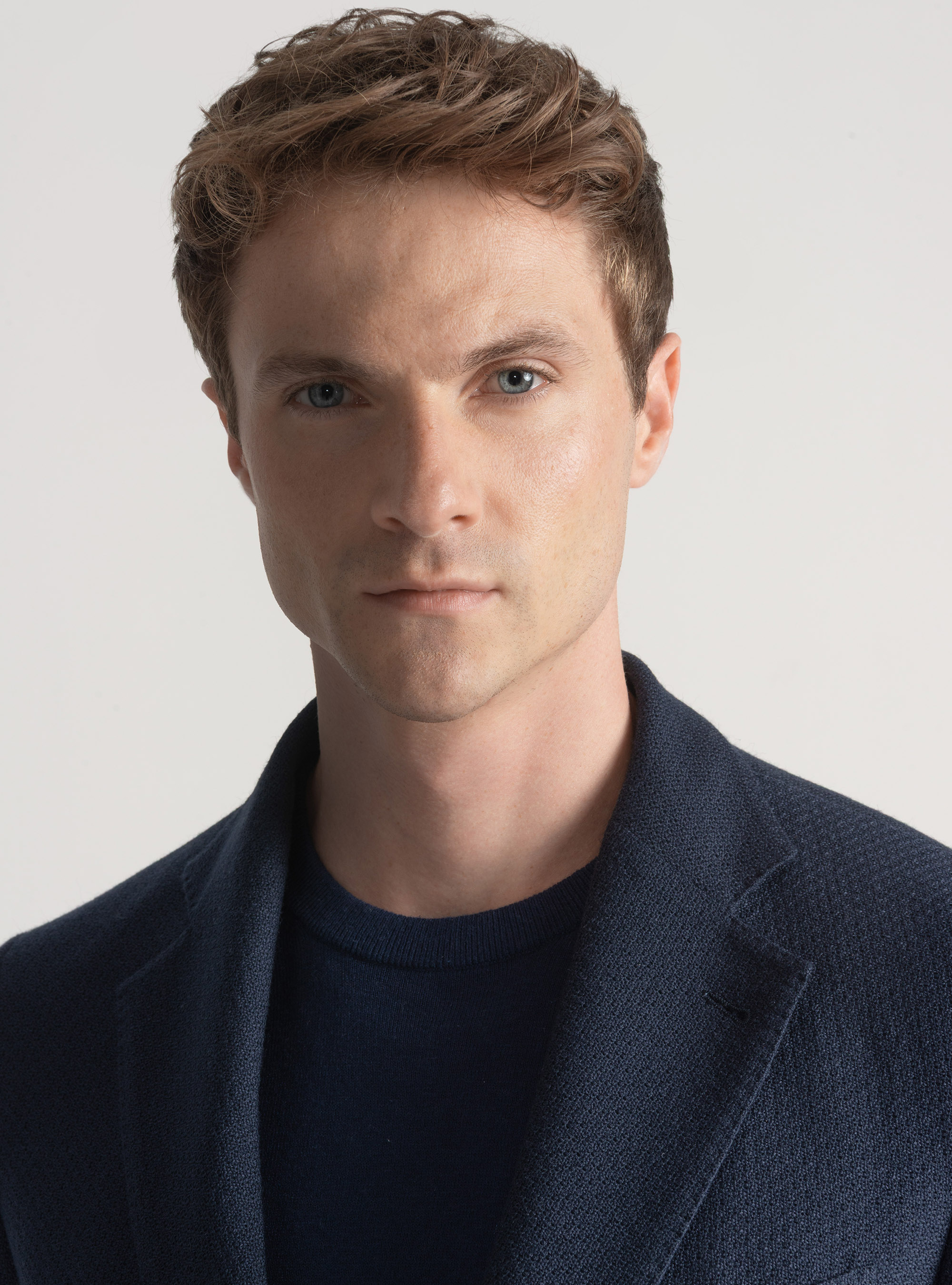 Giacca giro inglese in lana e cotone, BLU NAVY