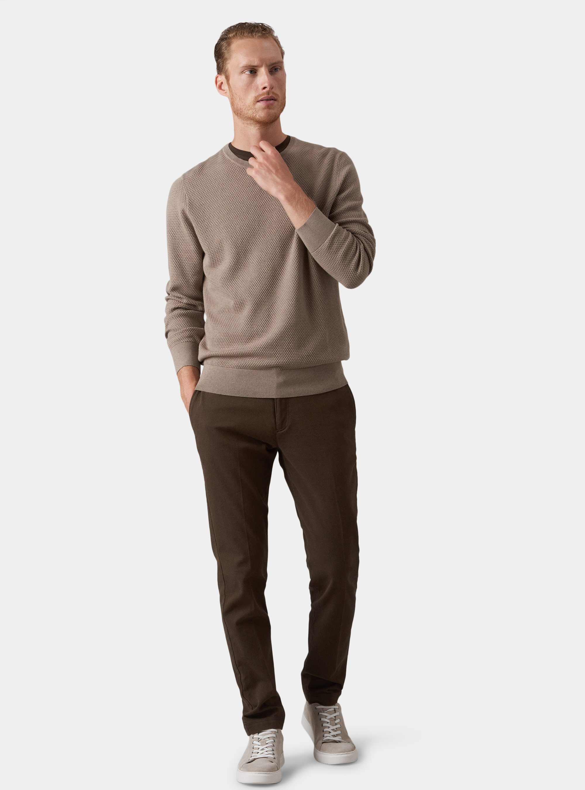 Maglia con collo rotondo in cotone e cashmere, ECRU