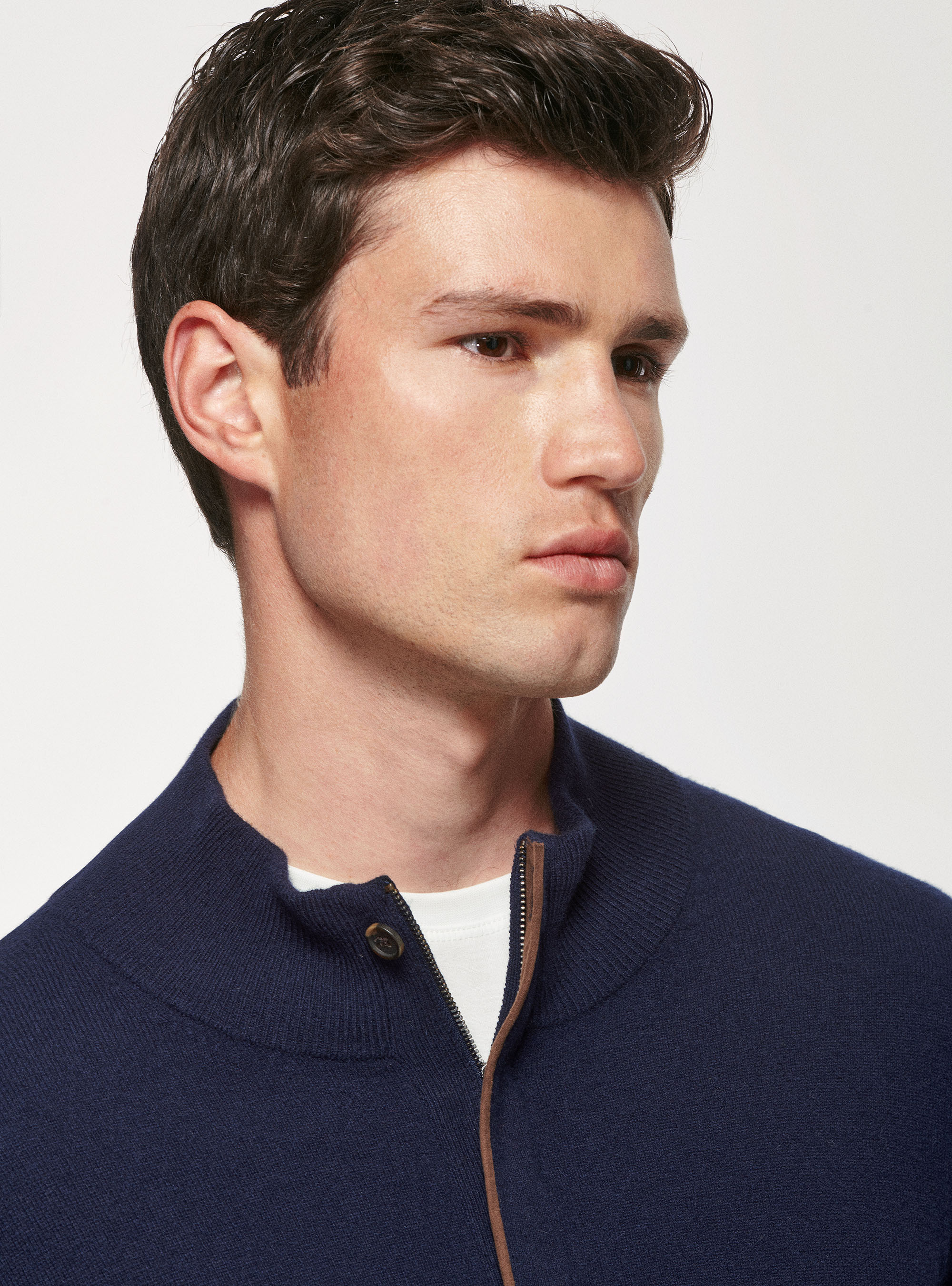 Half-zip sweater with patches in lambswool wool and cashmere, NAVY BLUE