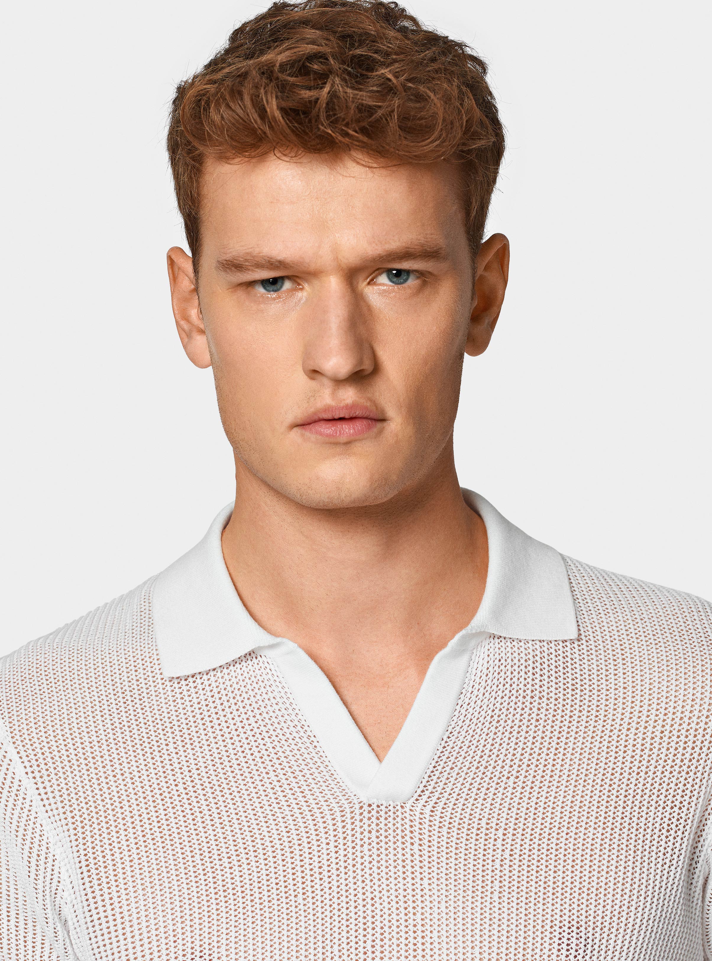Maglia polo in crochet, BIANCO