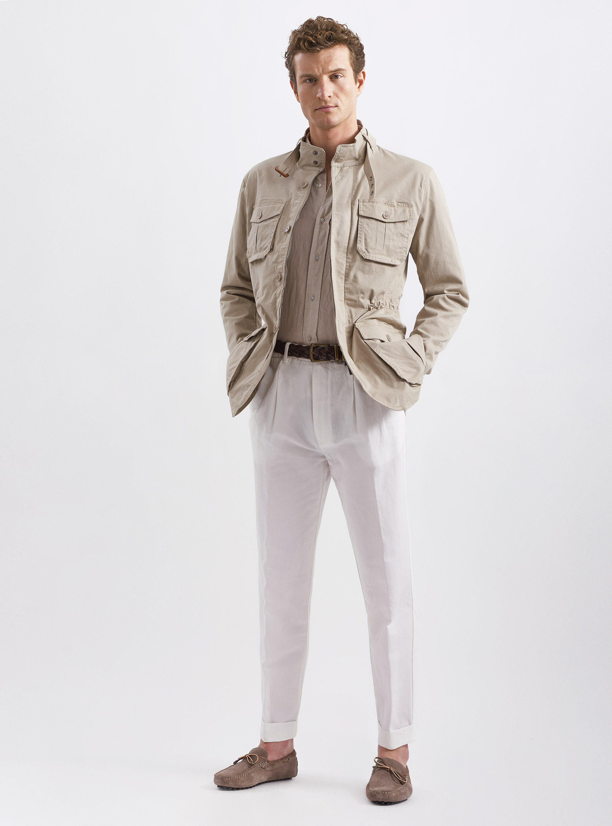 Linen and cotton double pleated trousers, WHITE