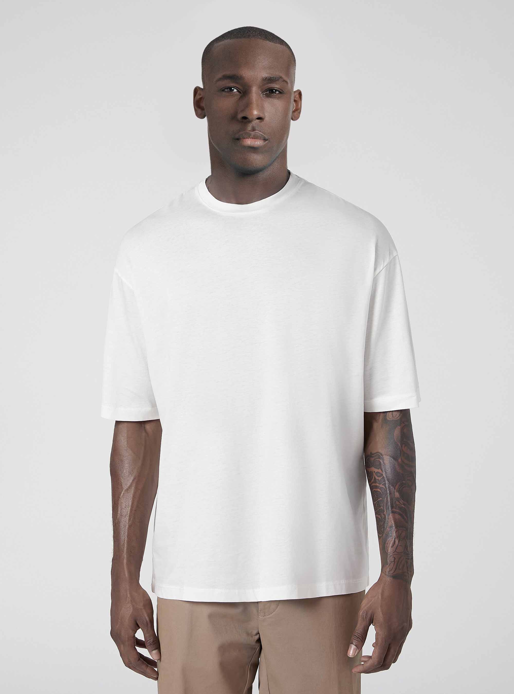 T-shirt boxy fit in misto cotone, BIANCO