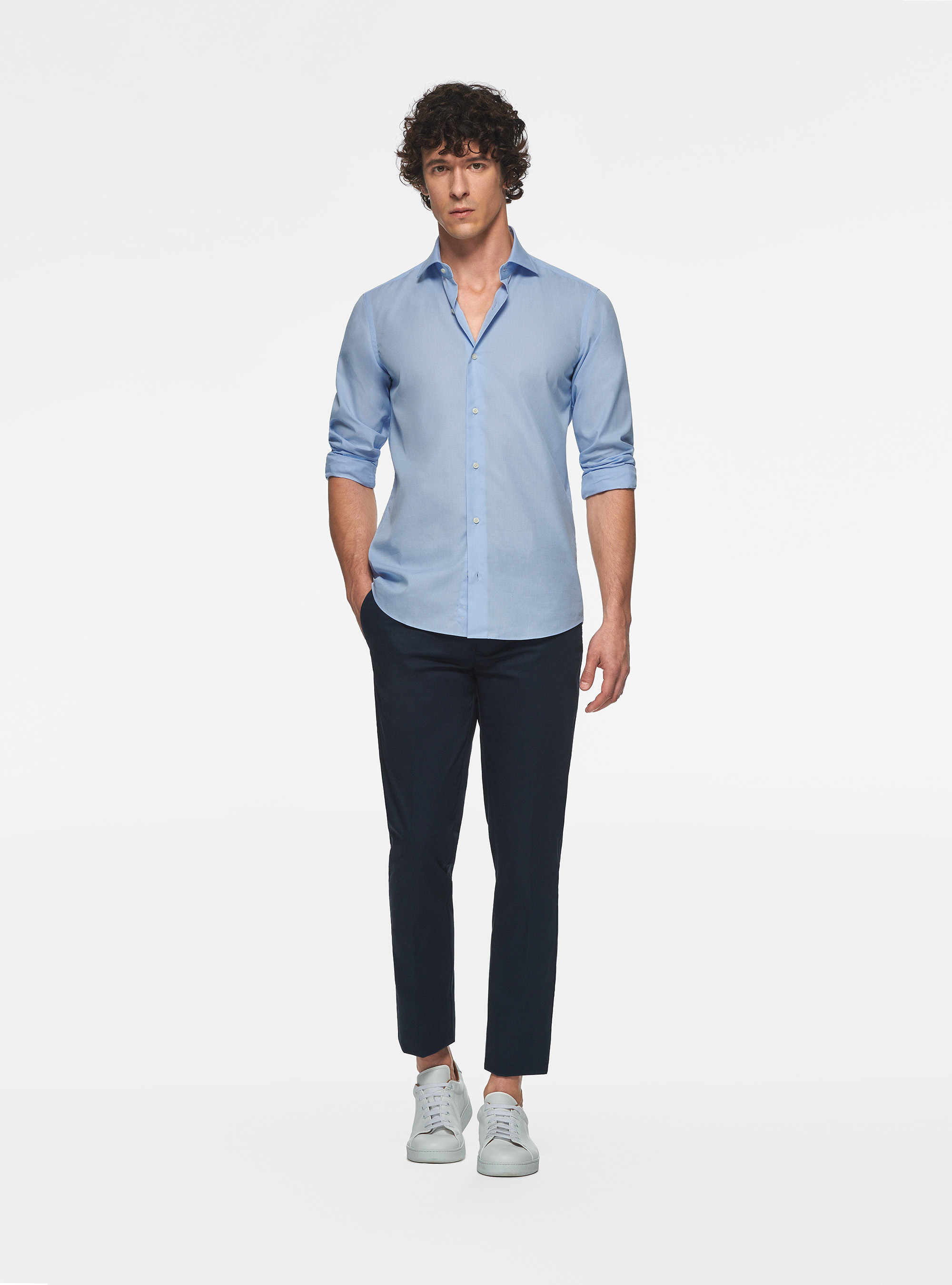 Cotton shirt fil a fil, LIGHT BLUE