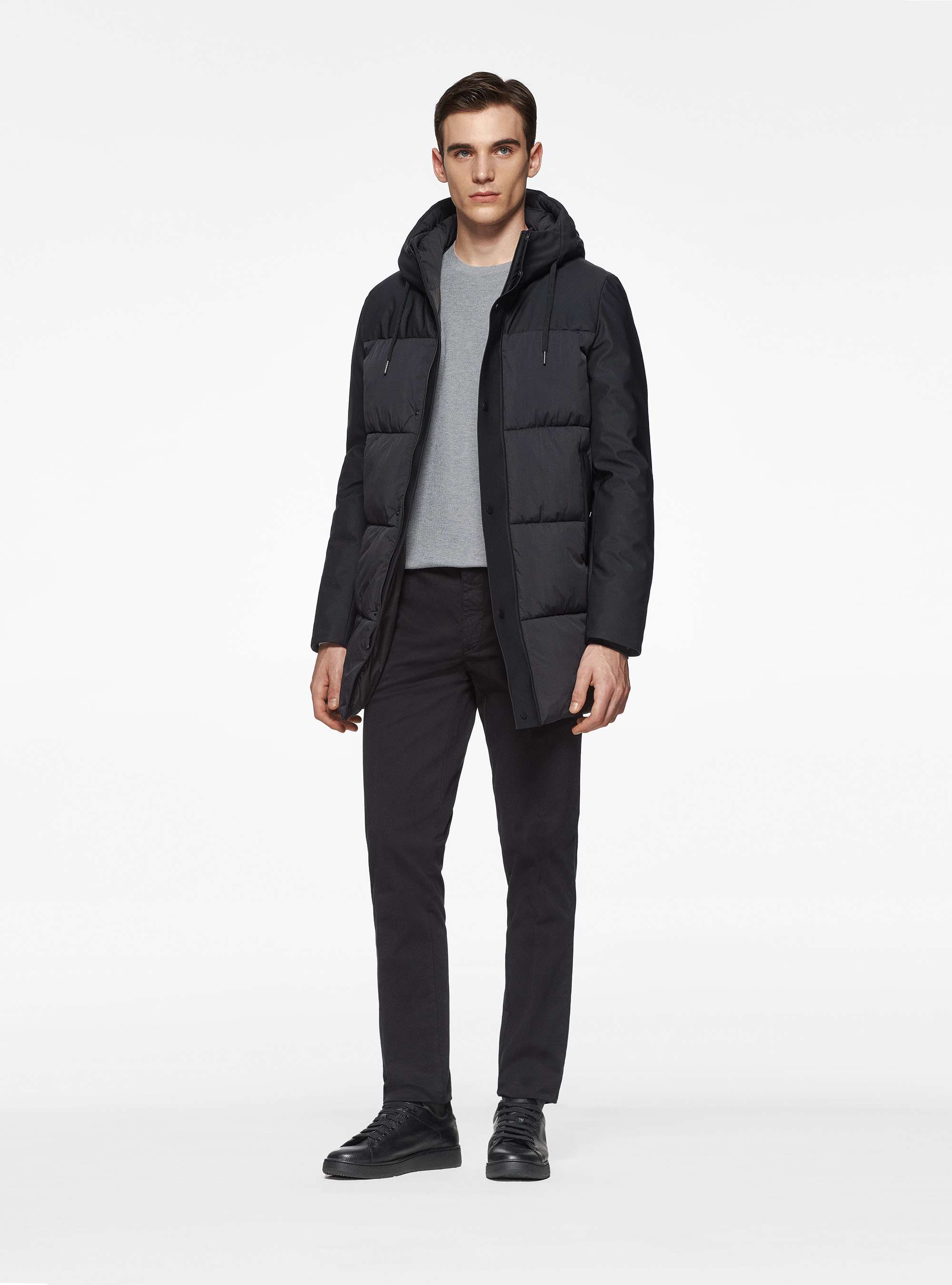 Parka imbottito trapuntato con cappuccio, NERO