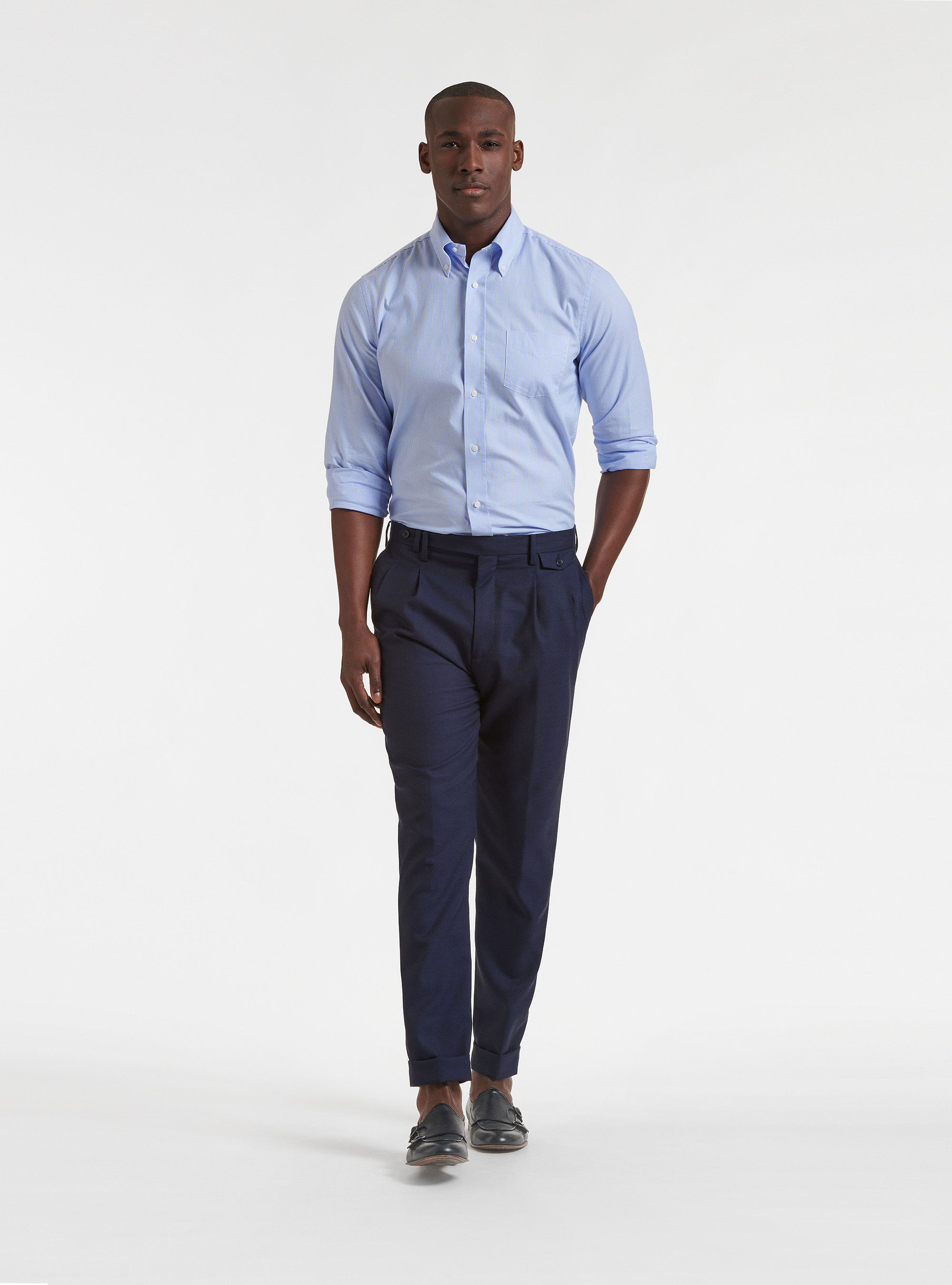 Double twisted cotton oxford button-down collar shirt, LIGHT BLUE