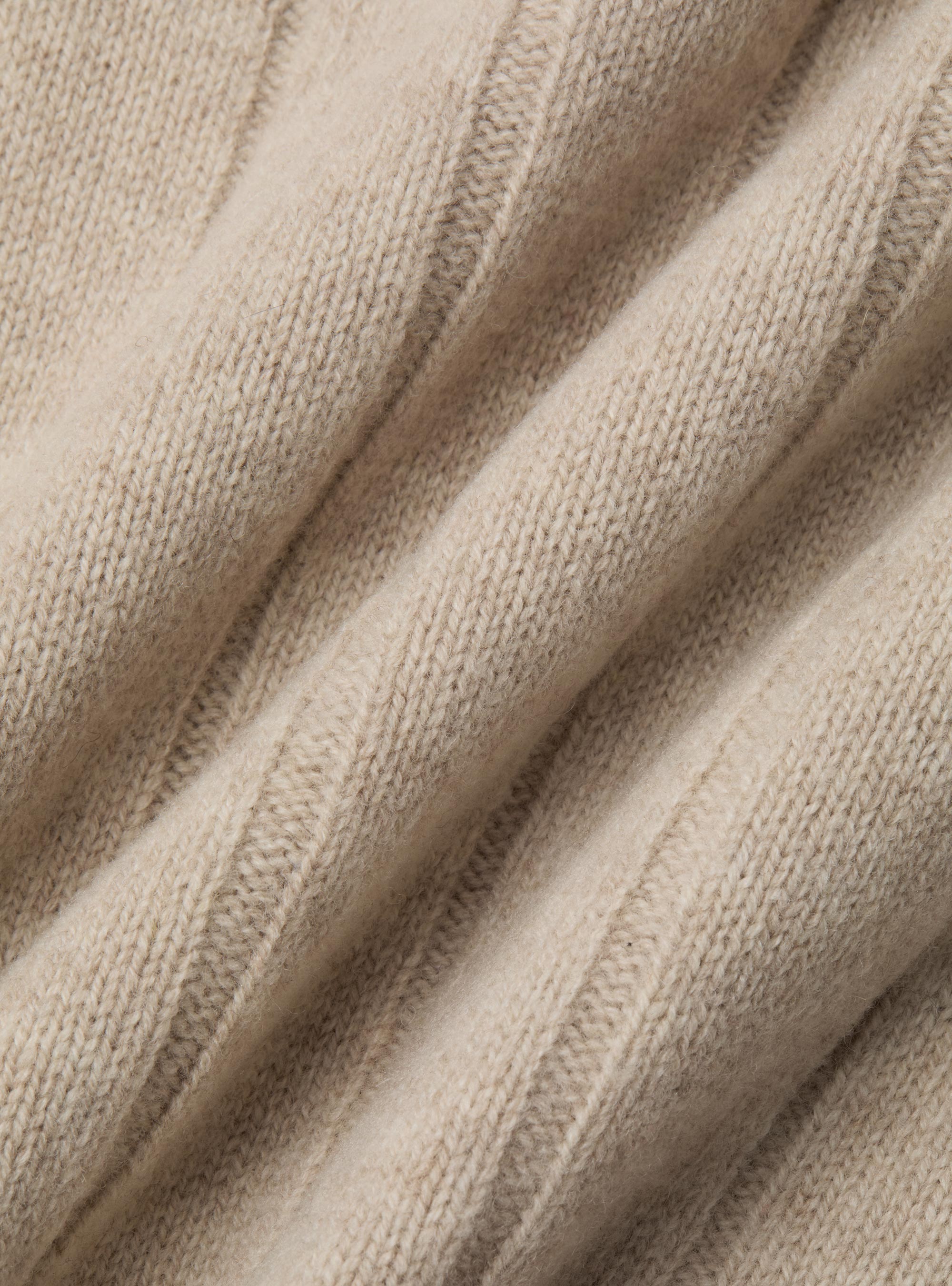 Full-zip wool-cashmere flat-ribbed sweater, ECRU