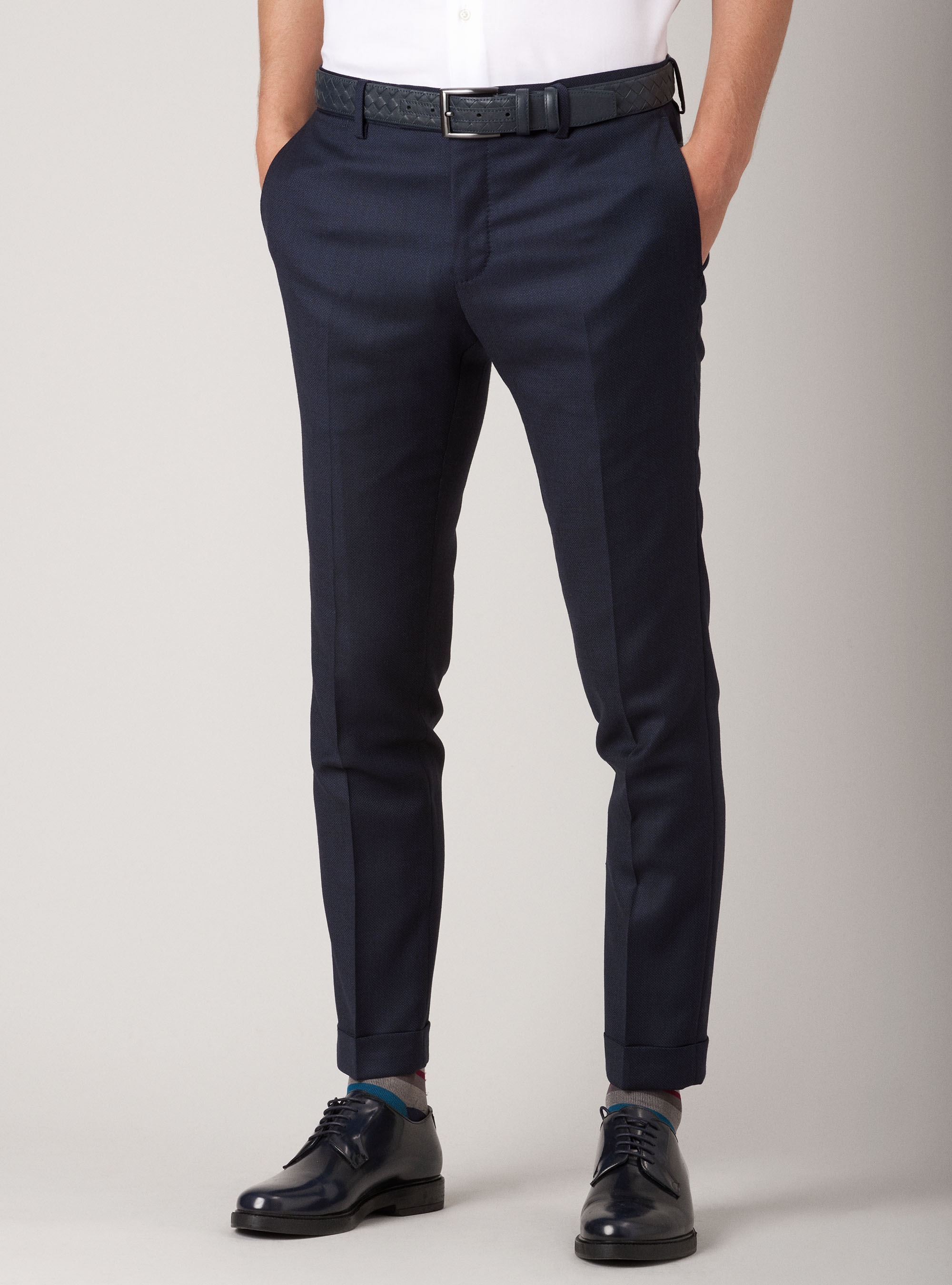 Pure wool partridge eye suit trousers in pure wool, NAVY BLUE
