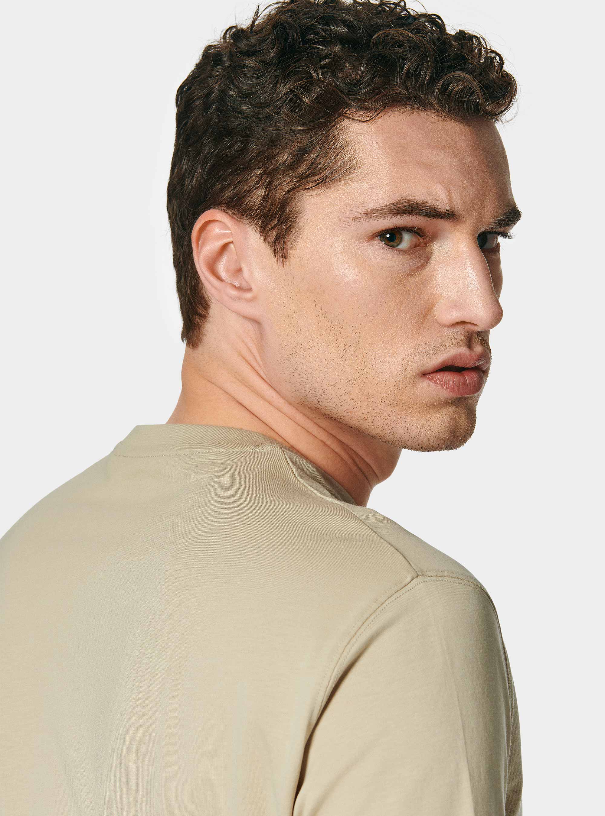 T-shirt mezza manica in cotone Supima, SABBIA