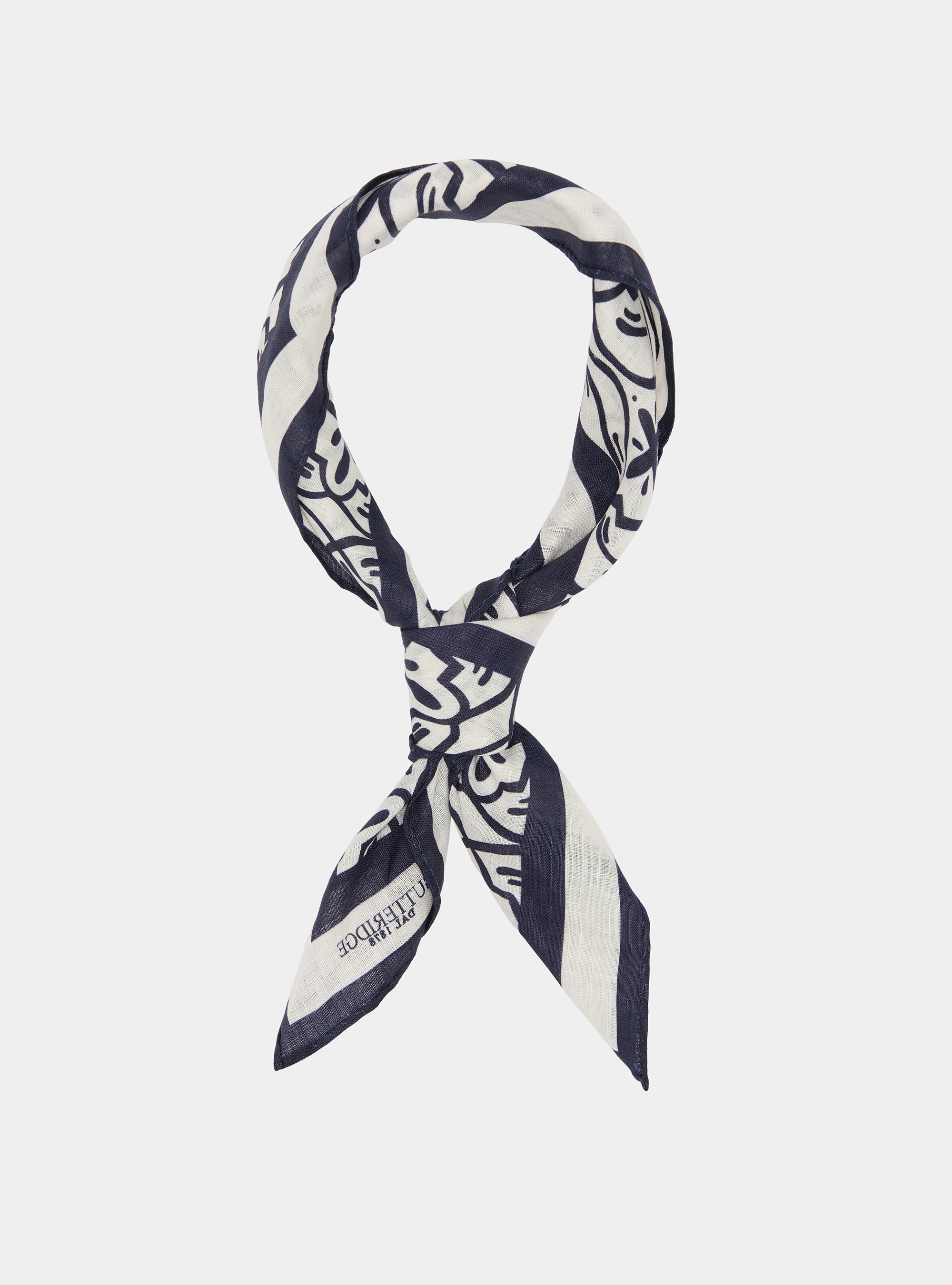 Foulard in lino stampato fantasia maioliche, NAVY BLUE