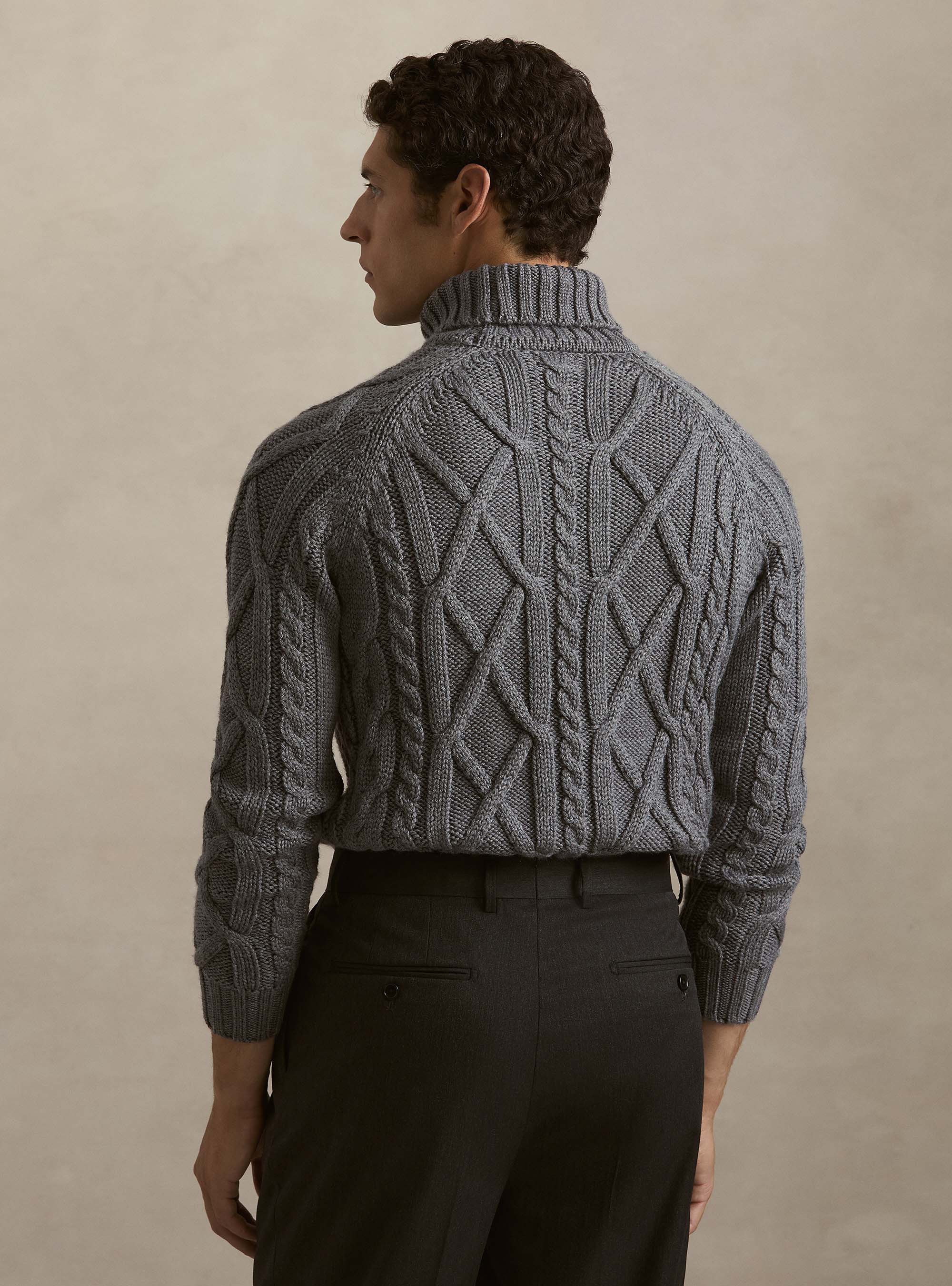 Cable Knit Wool Blend Turtleneck, GRIGIO SCURO 0125C