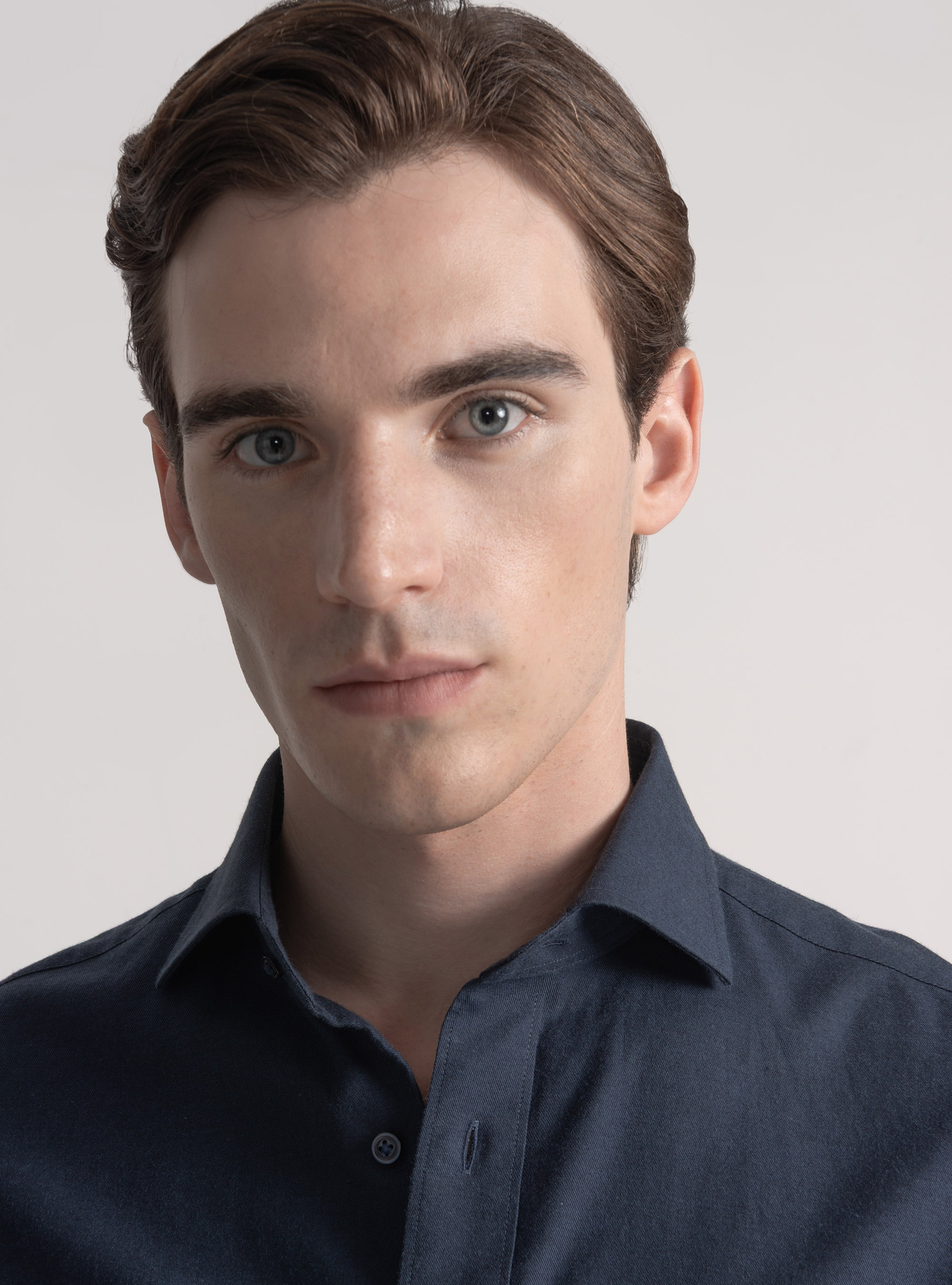 Cotton and wool flannel shirt, NAVY BLUE