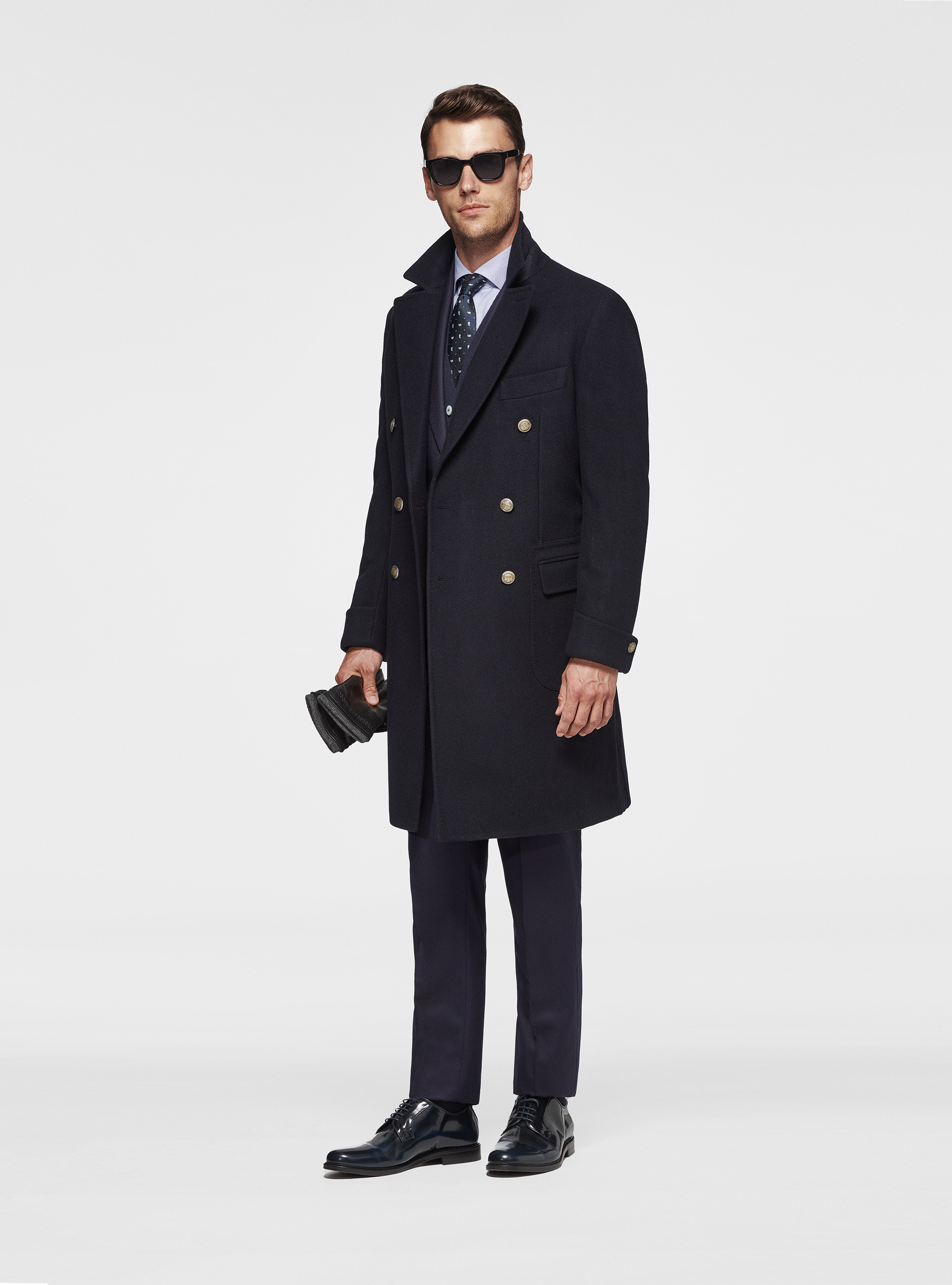 Cappotto doppiopetto in pura lana, BLU NAVY