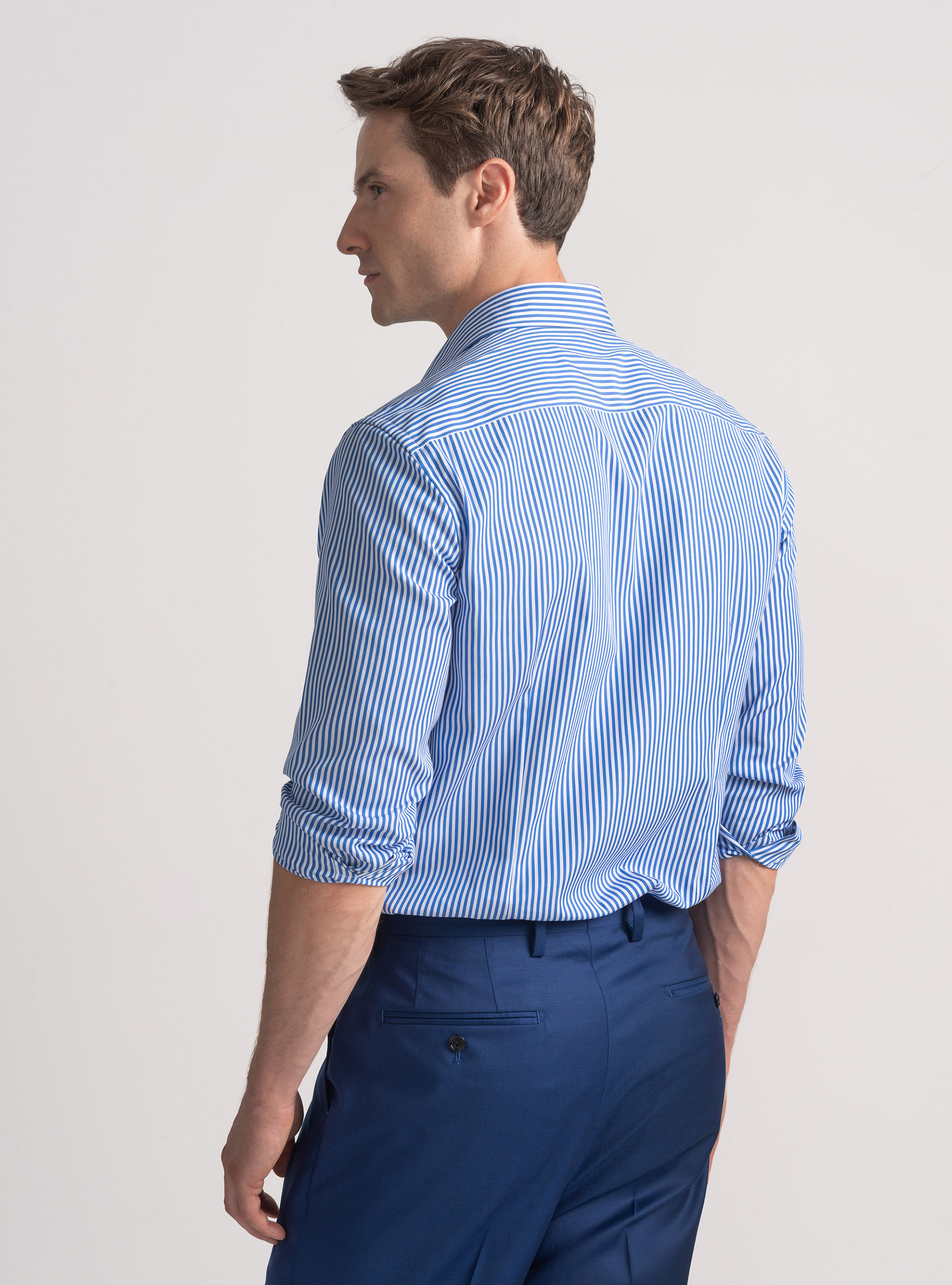 Striped cotton poplin shirt, LIGHT BLUE