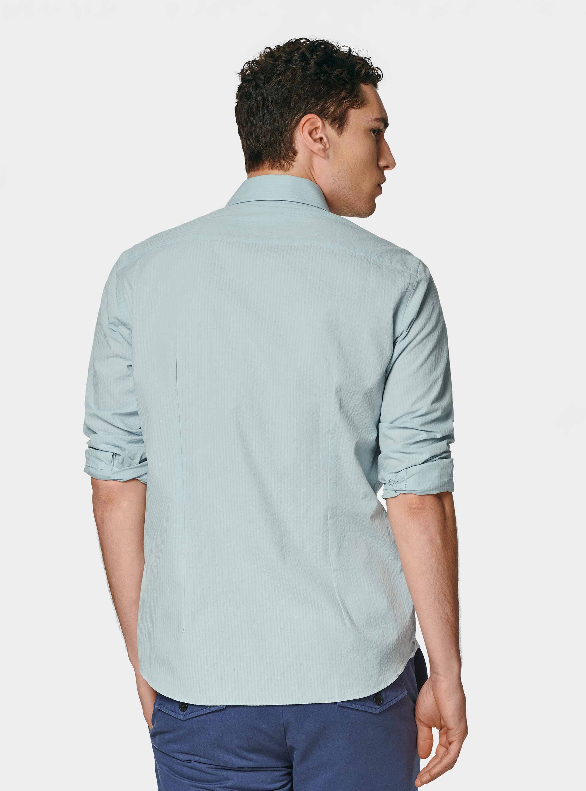 Pure cotton seersucker shirt, LIGHT BLUE