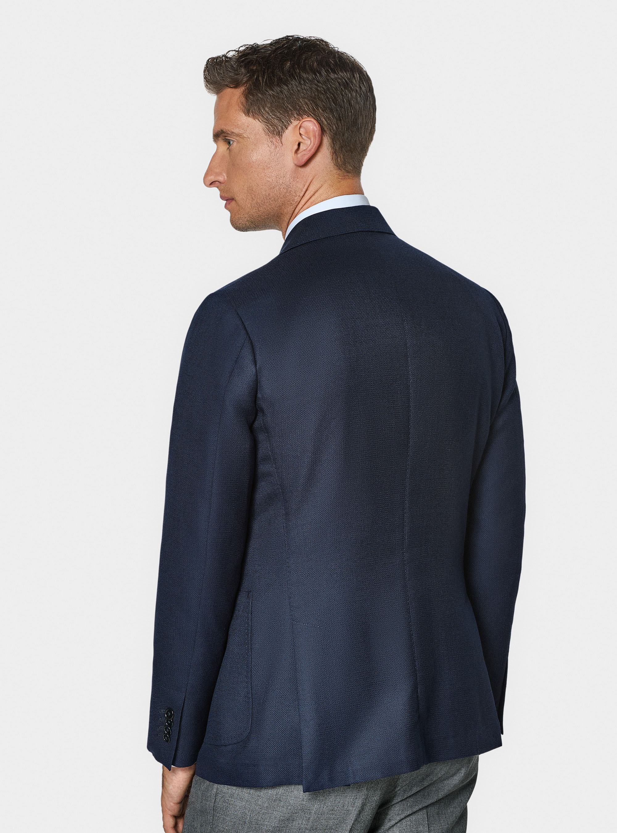 Double-breasted blazer in pure hopsack wool, NAVY BLUE