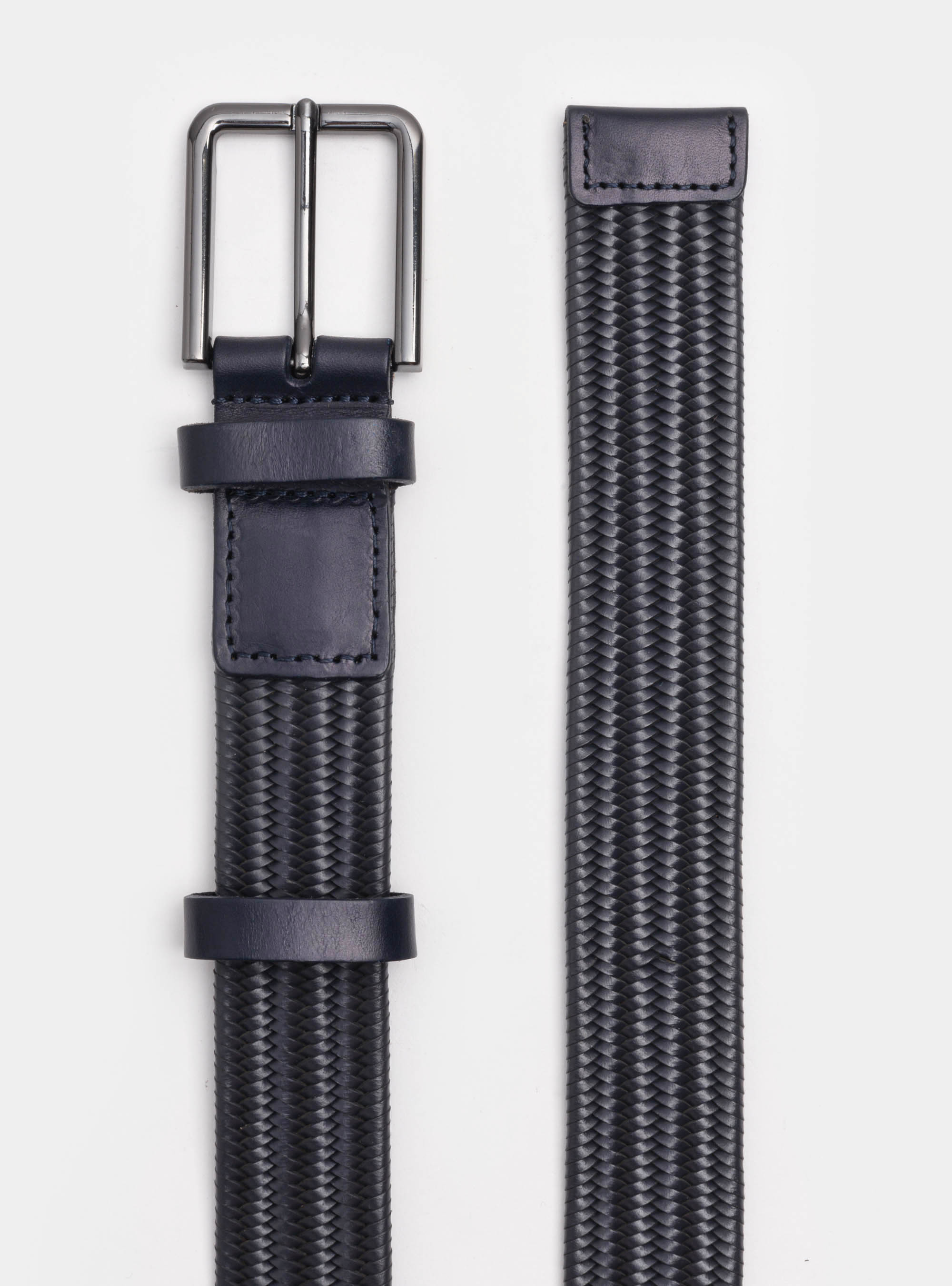 Cintura intrecciata in pelle, BLU NAVY