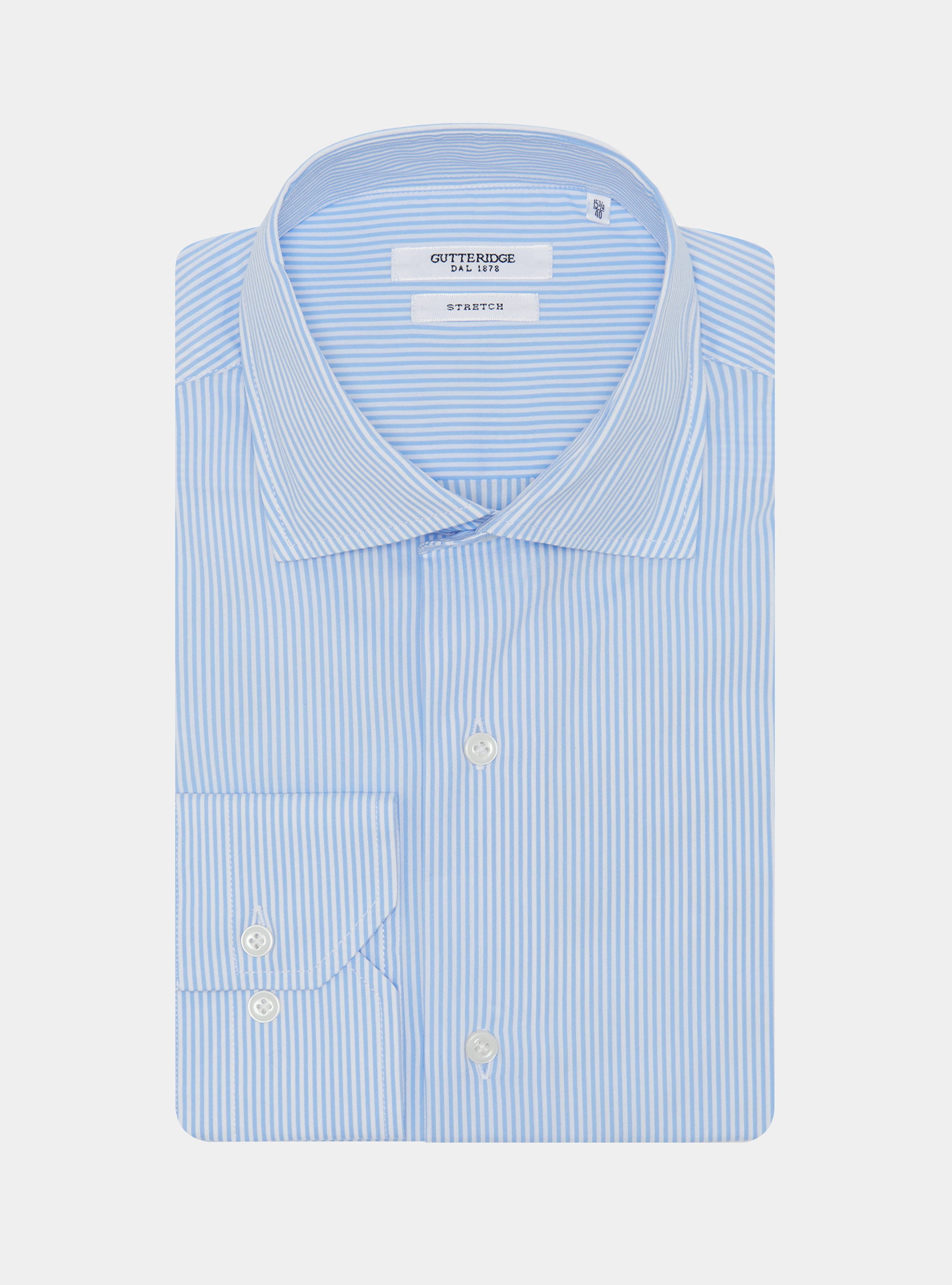 Camicia rigata in popeline stretch, AZZURRO
