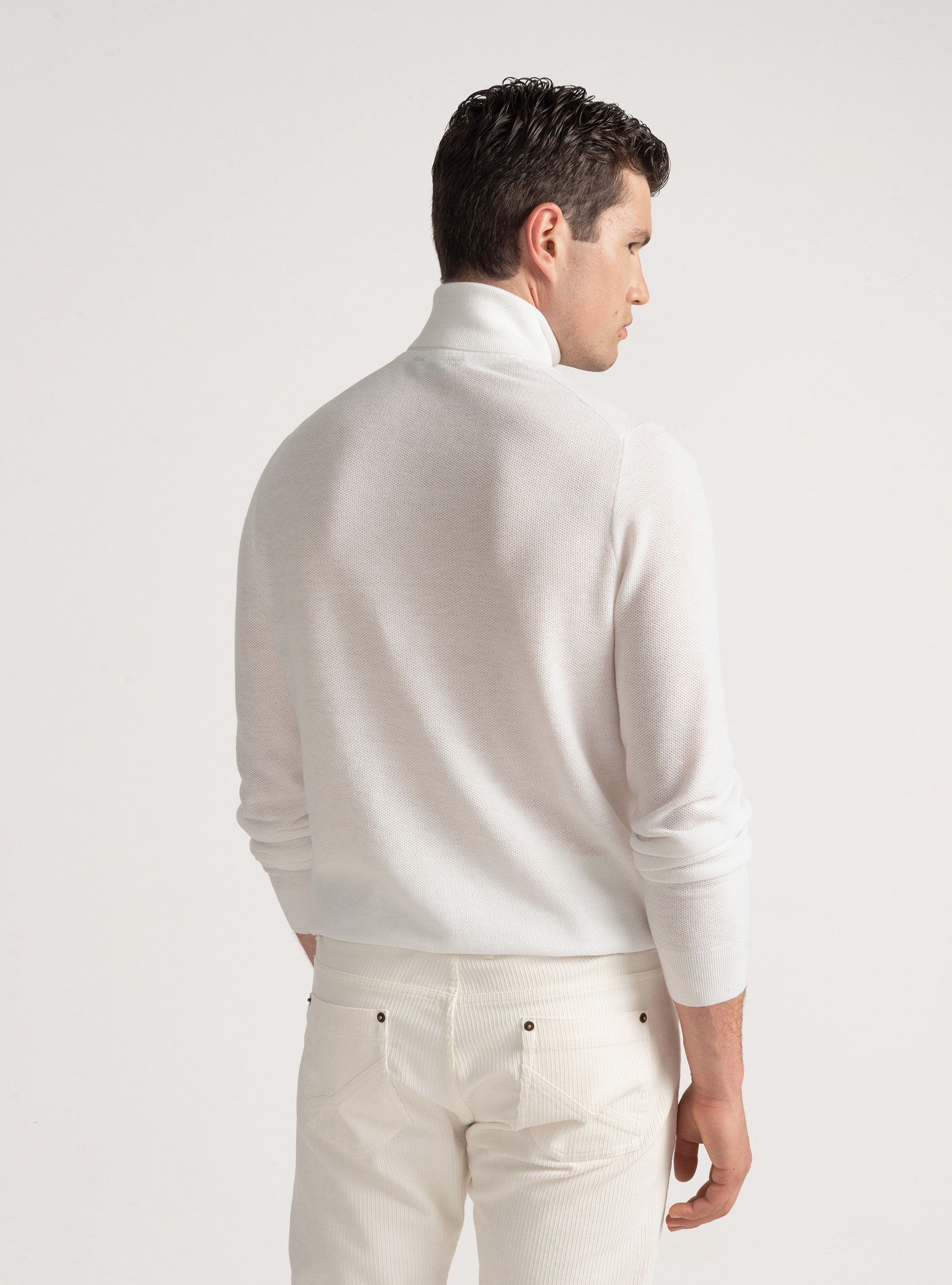 Dolcevita nido d'ape in cotone cashmere, BIANCO