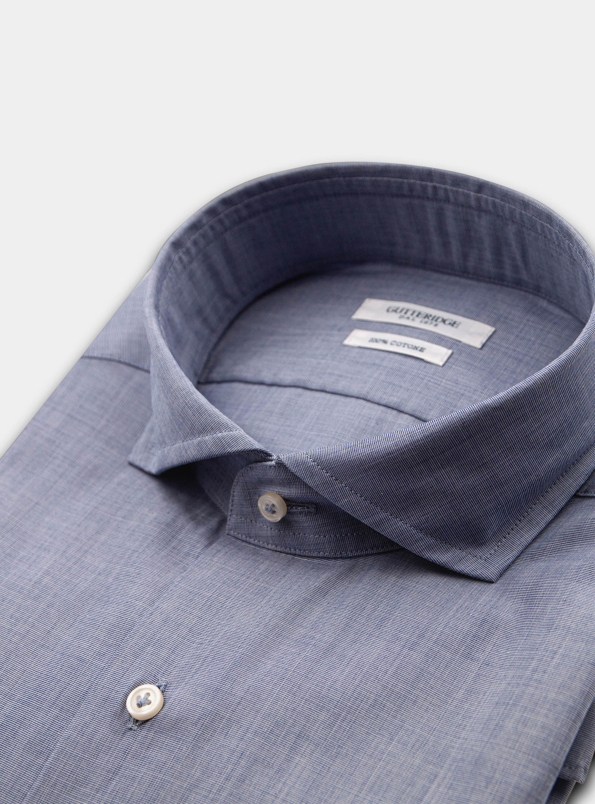 Camicia fil a fil collo francese, BLU