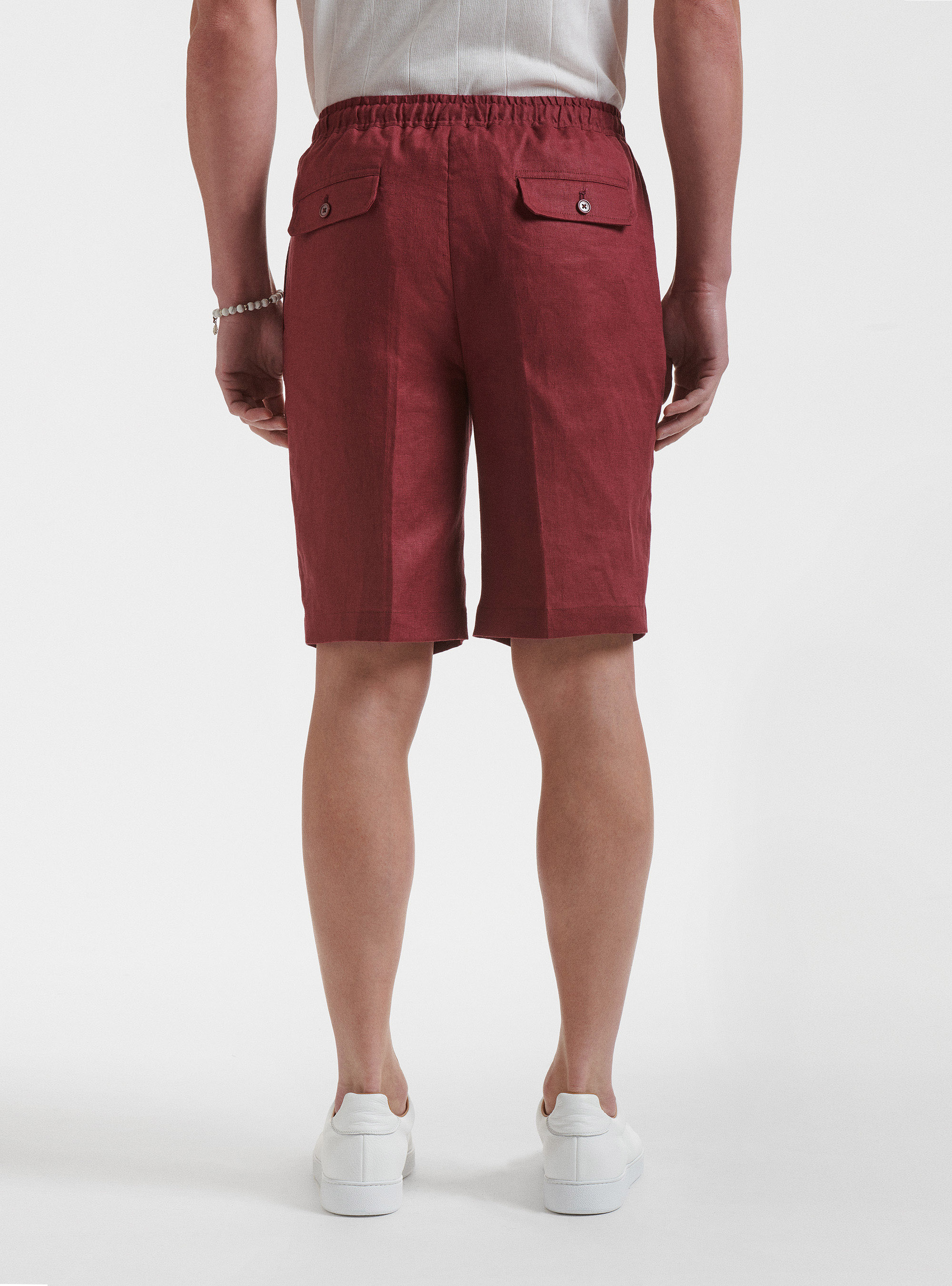 Bermuda tinta unita in puro lino, BORDEAUX