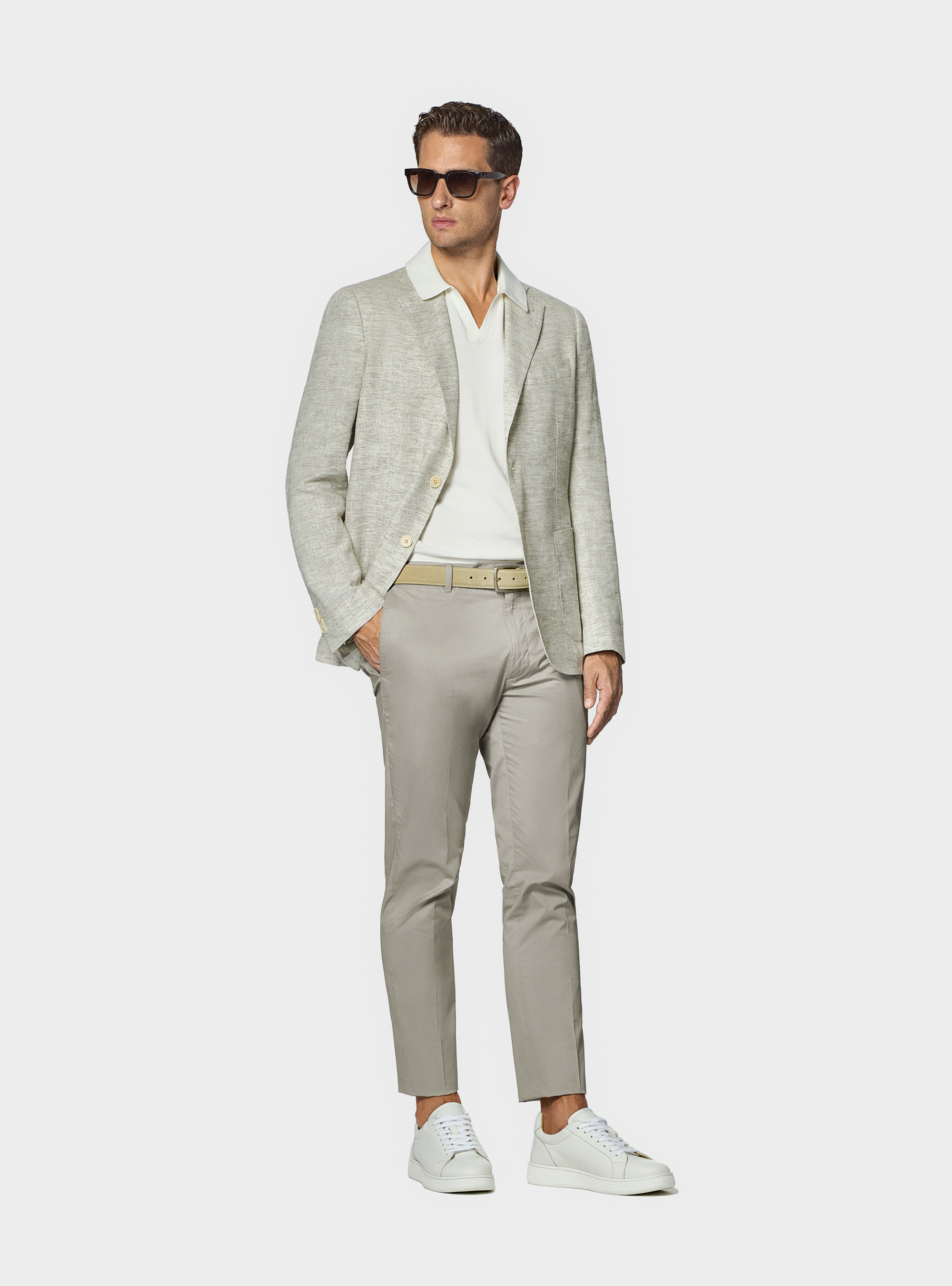 Slub linen blend blazer, SAND