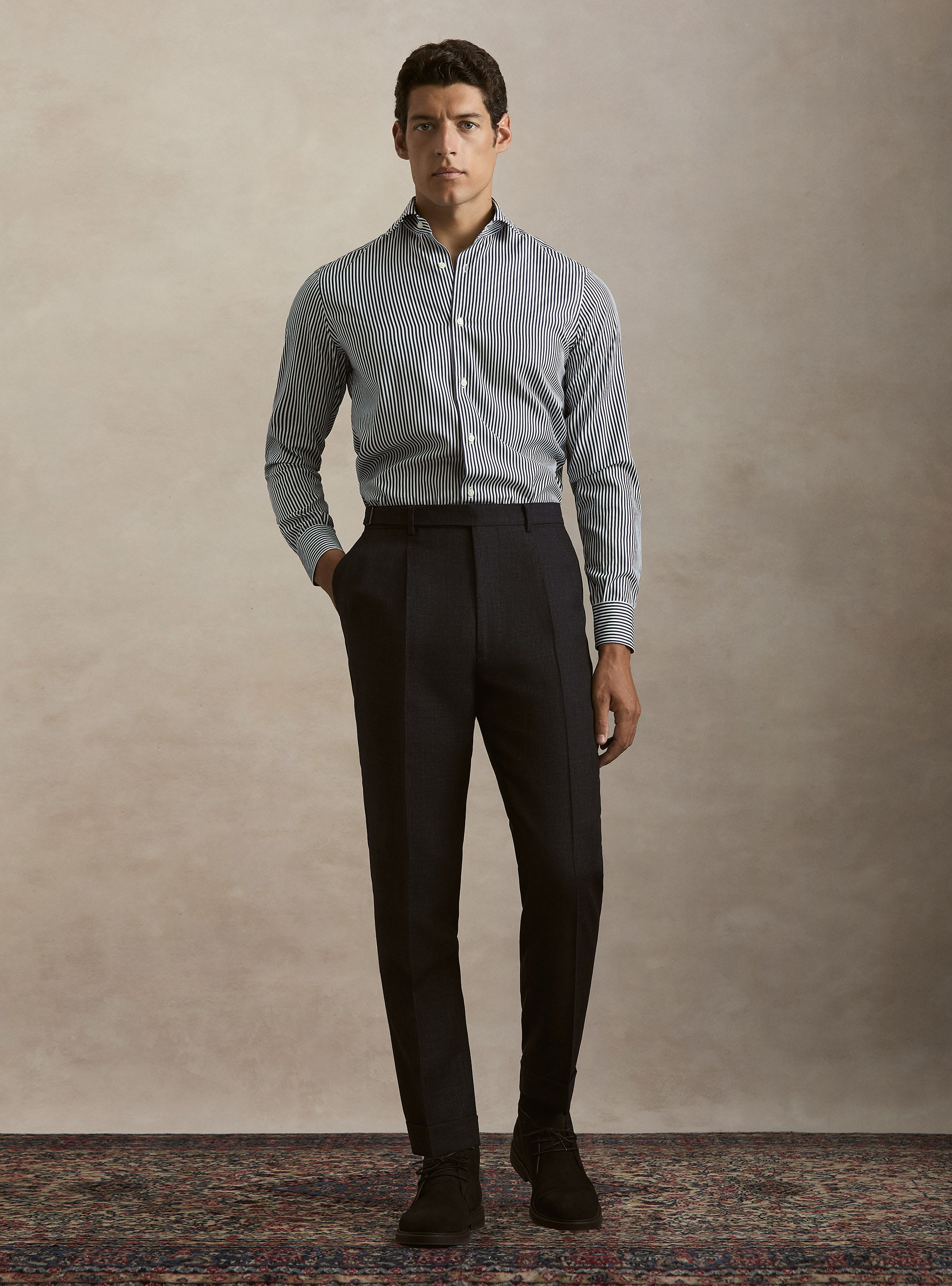 Pantaloni con pince in lana, NAVY BLUE