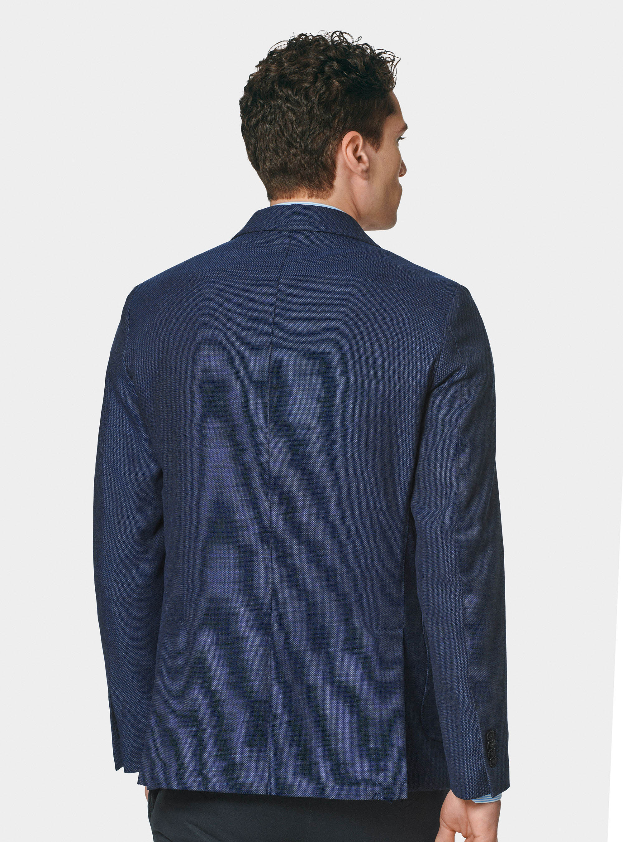 Micro-textured pure wool blazer, BLUE