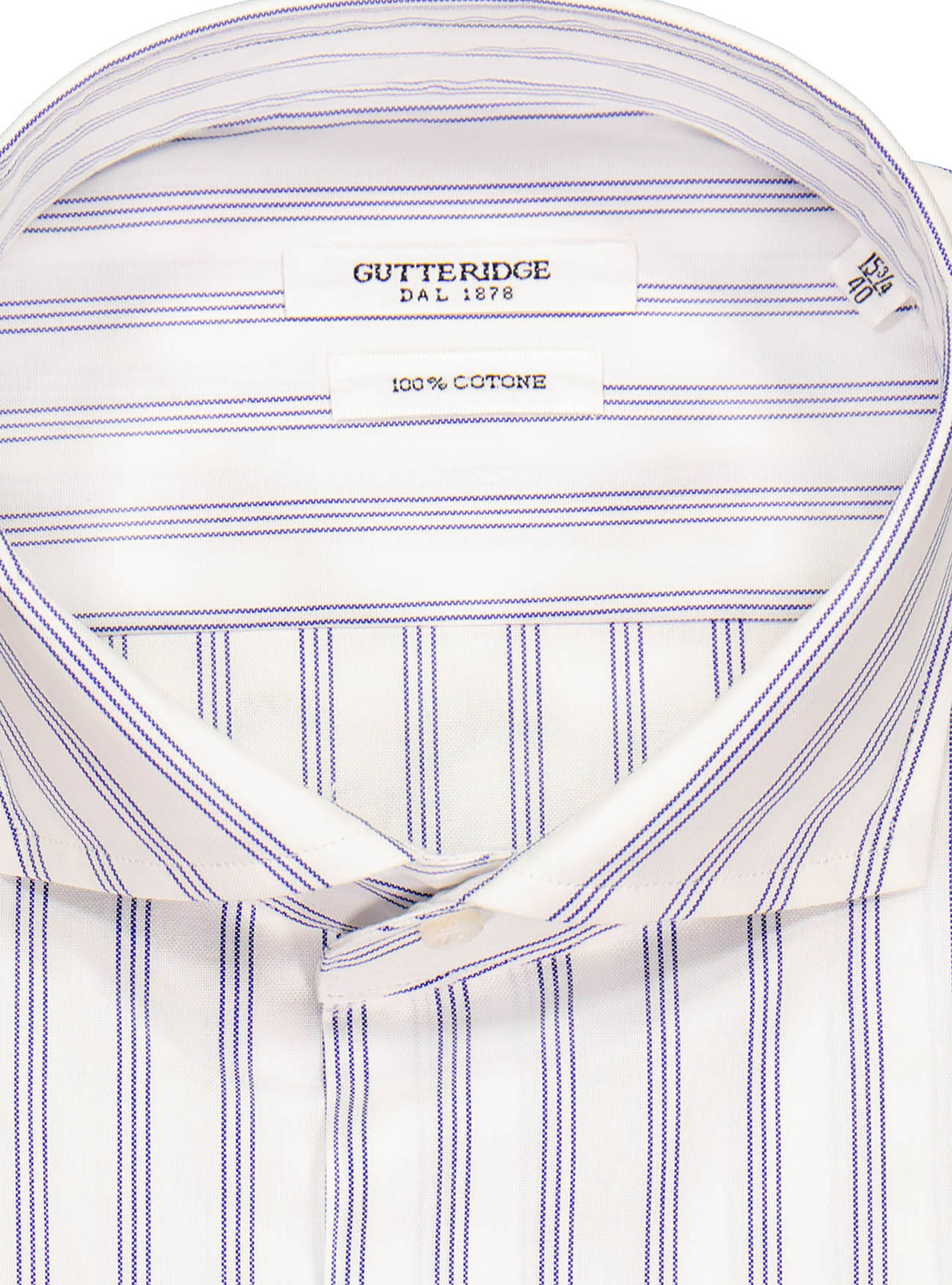 Camicia collo francese a righe in cotone armaturato polso gemello, BIANCO