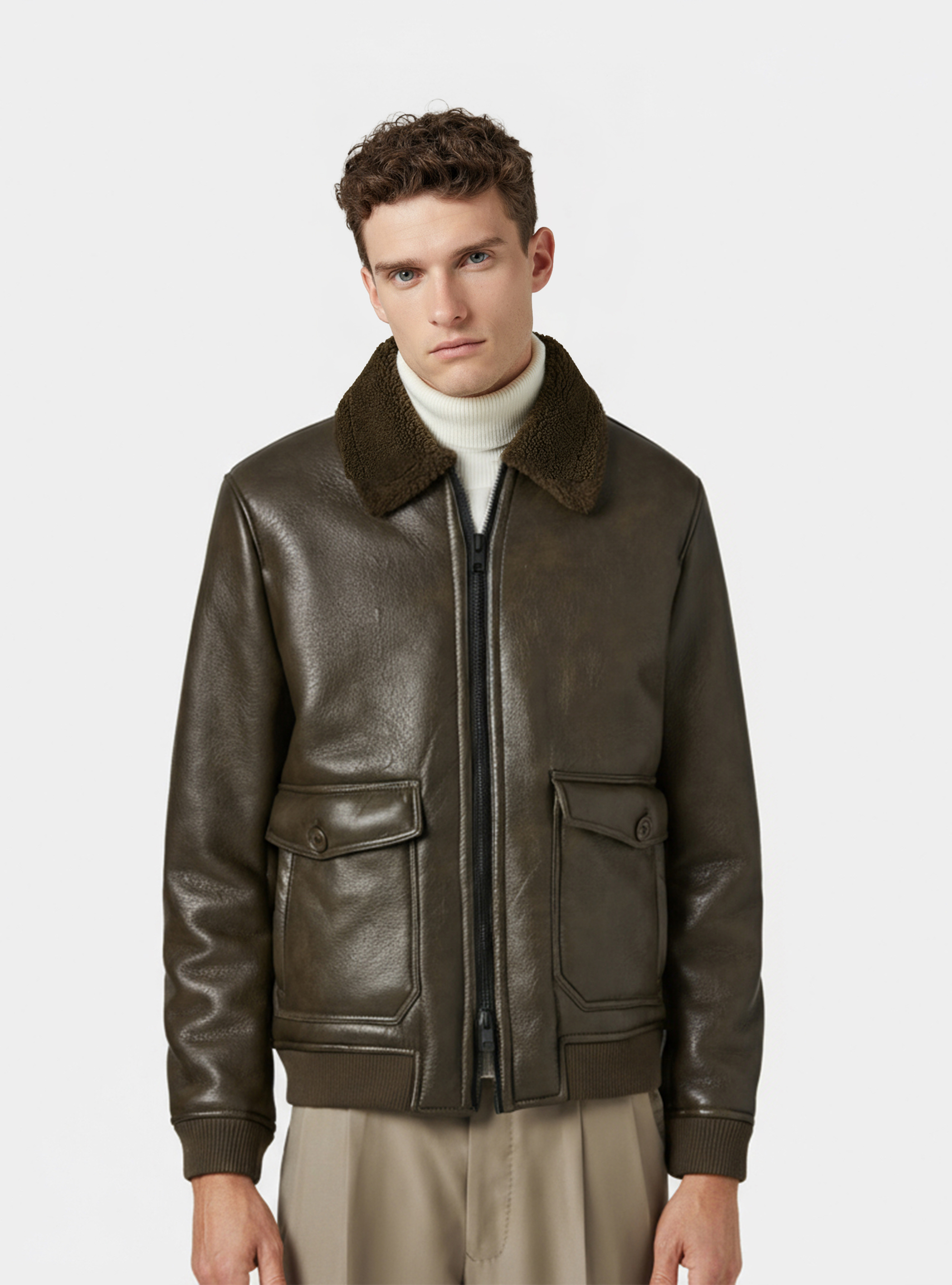 Bomber in similpelle con tasconi, MILITARE 0609C