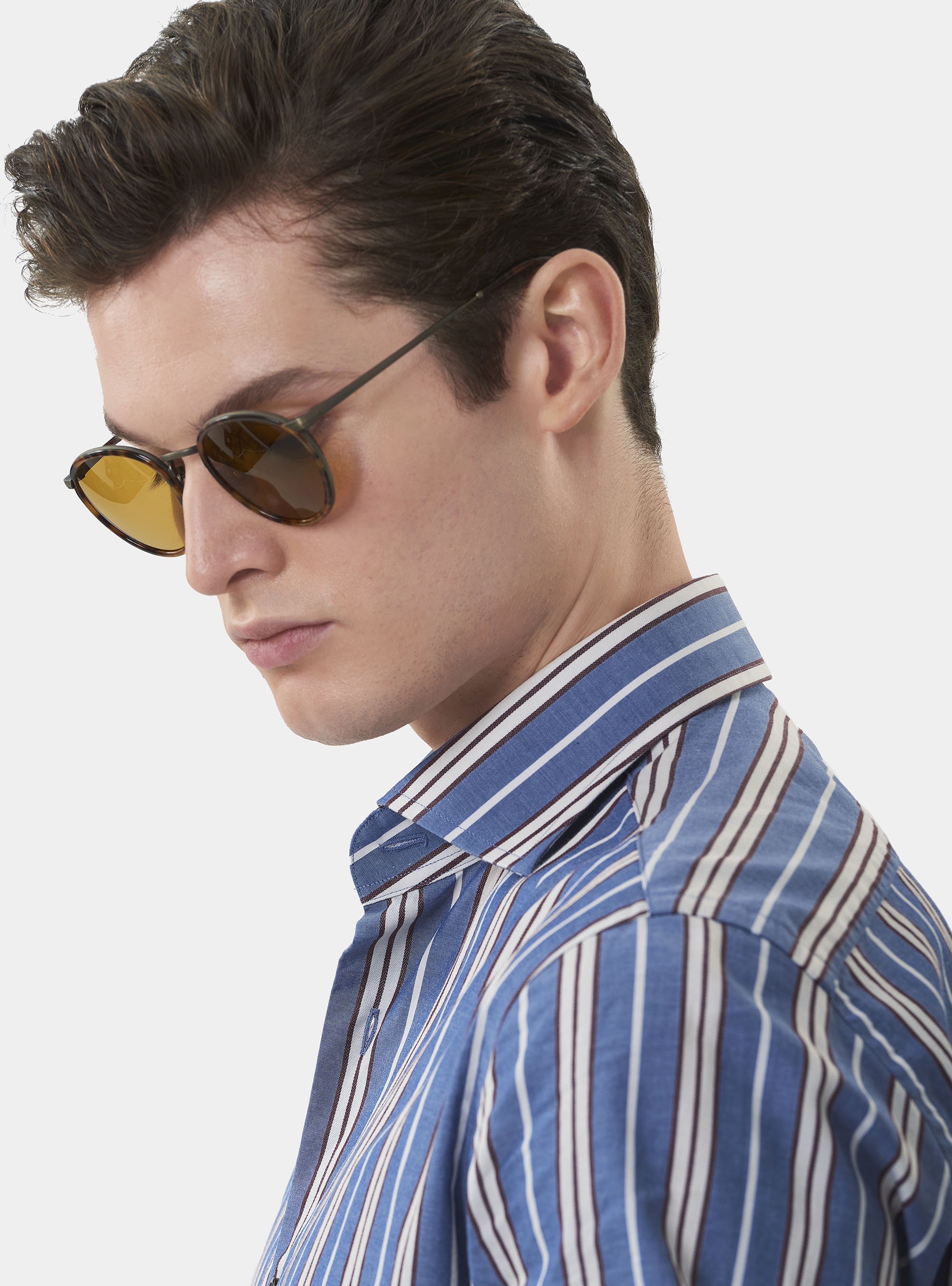 Camicia collo francese in puro cotone a righe, BLU