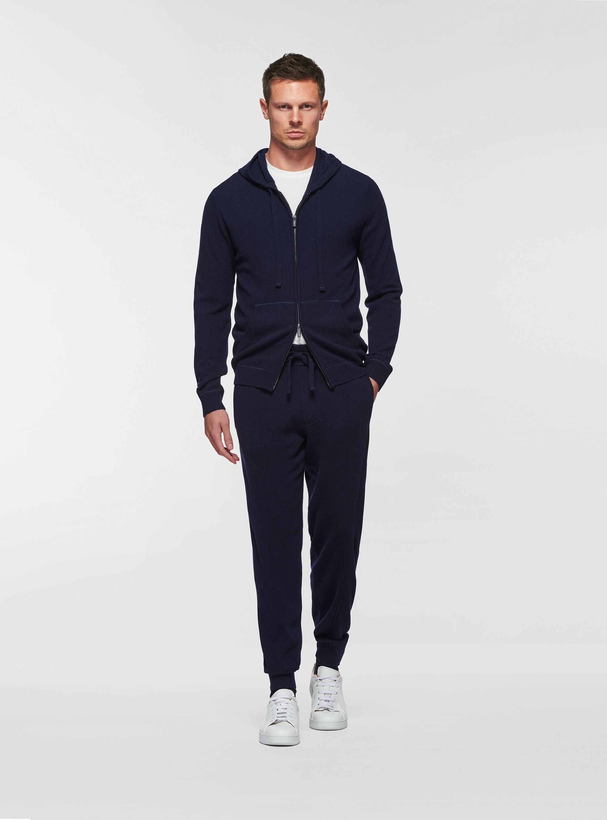 Pantalon de jogging en laine d'agneau et cachemire, BLEU MARINE