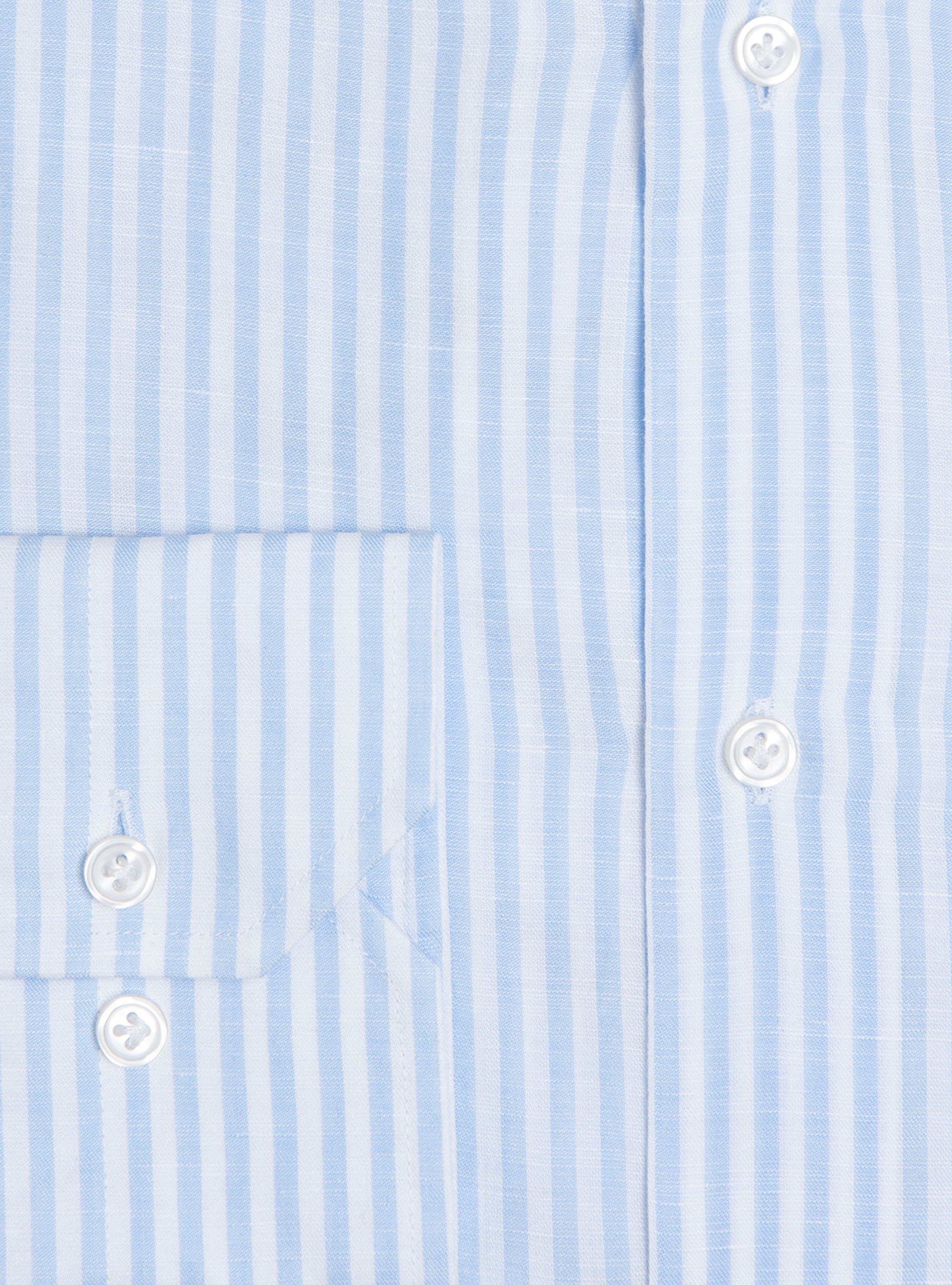Camicia coreana in misto lino rigato, AZZURRO