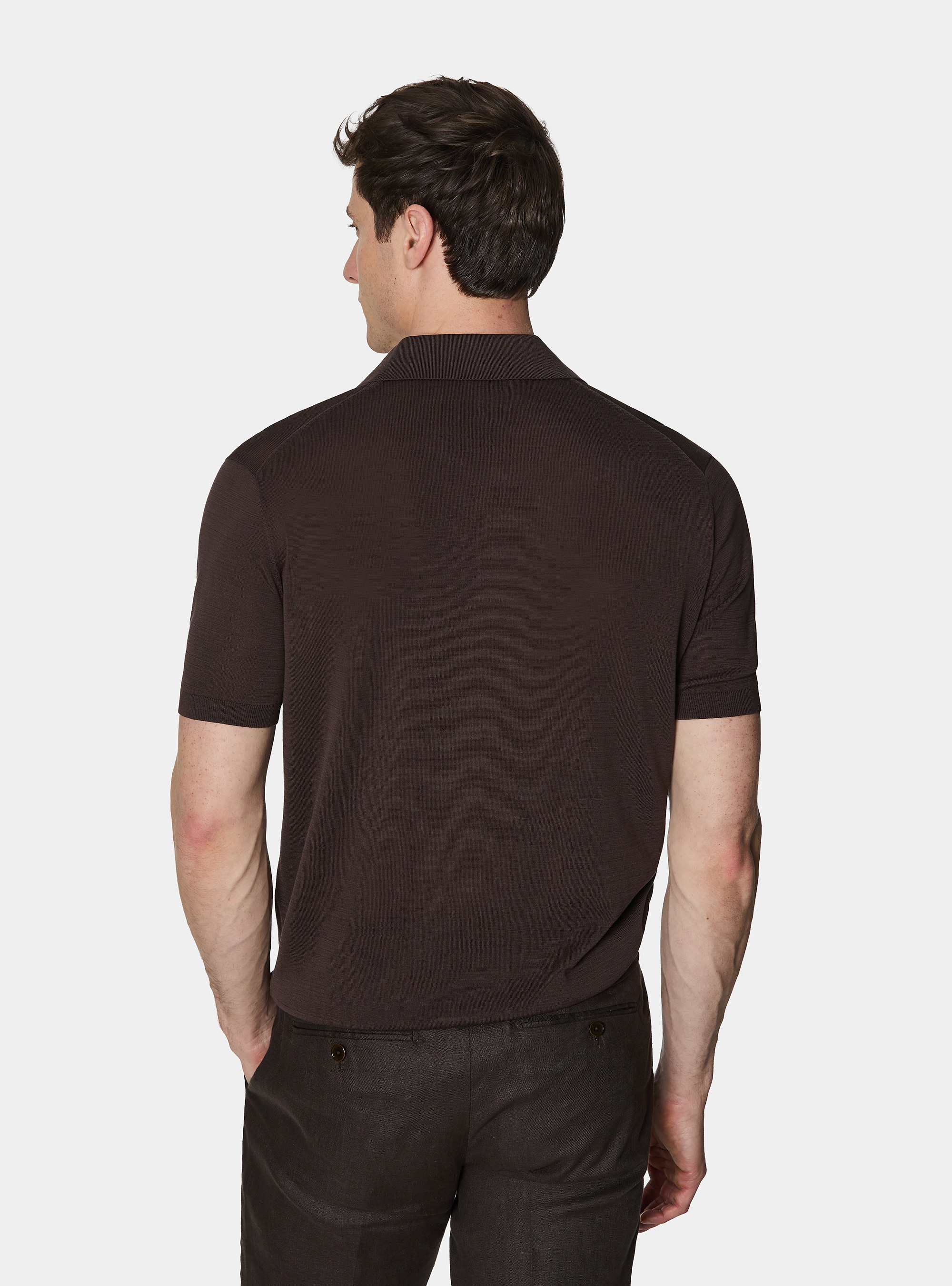 Cotton and silk polo shirt, BROWN