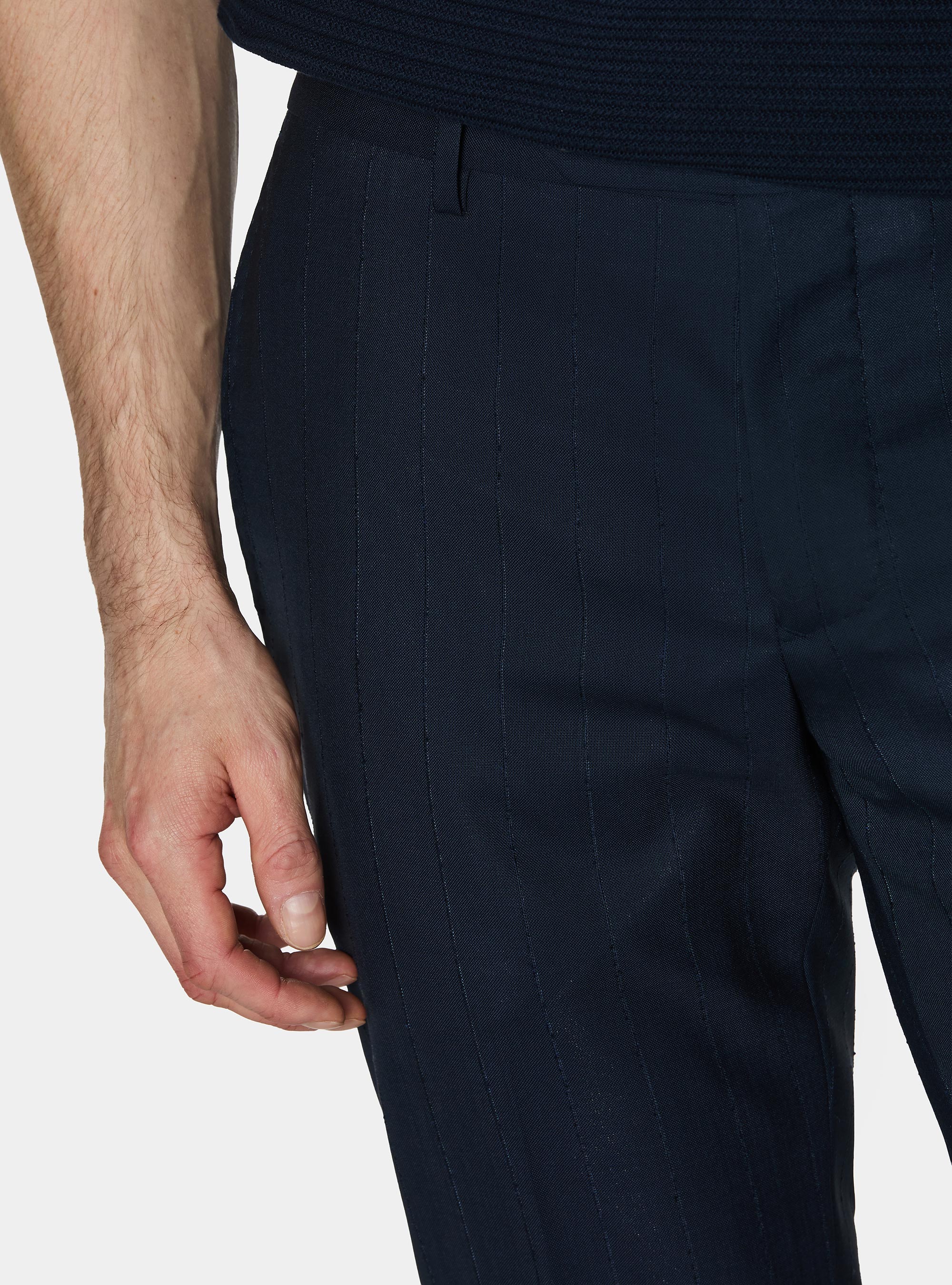 Pantalones de traje a rayas 100% lana, AZUL MARINO