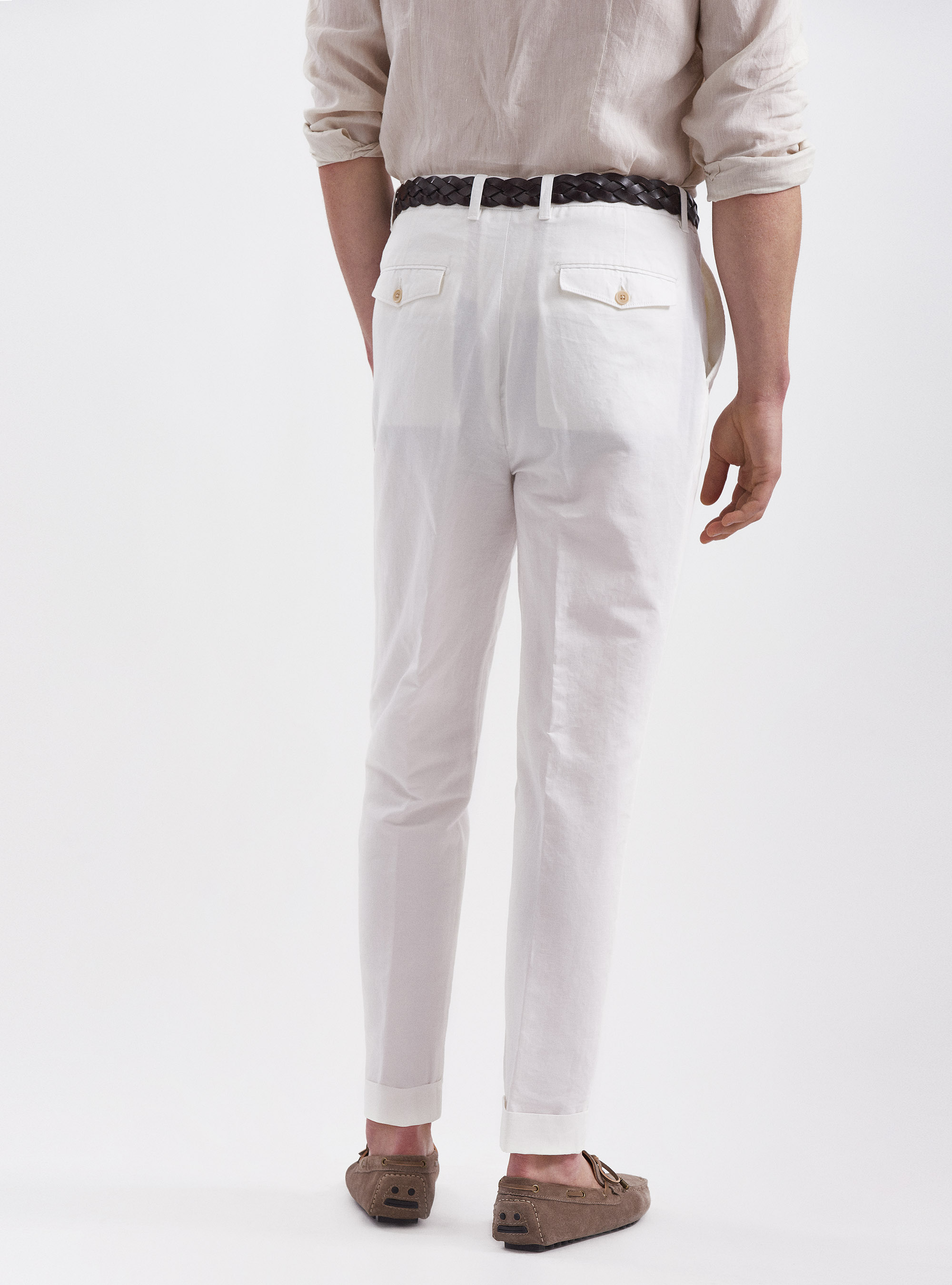 Linen and cotton double pleated trousers