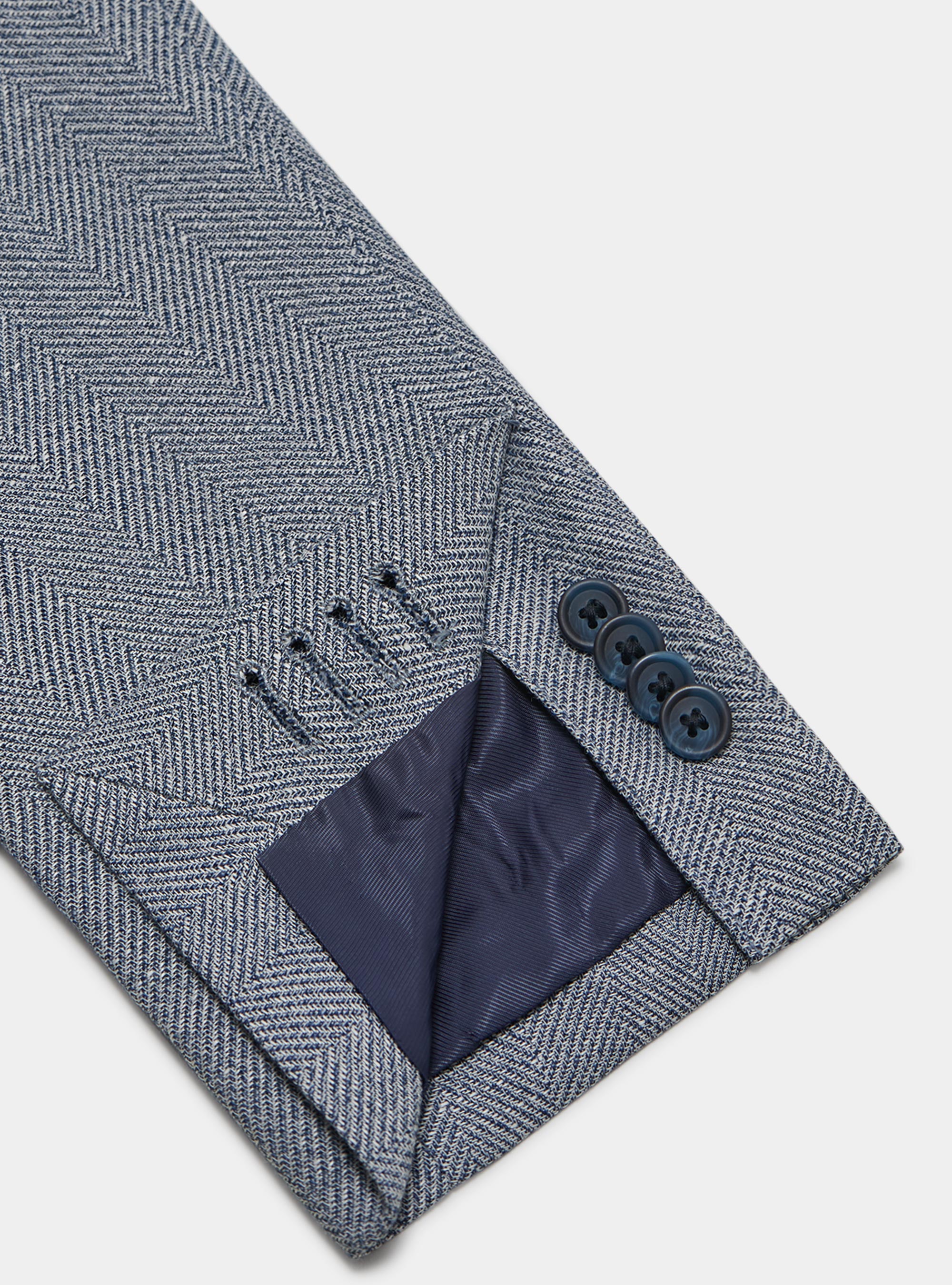 Giacca in cotone e lino spigato, BLU NAVY