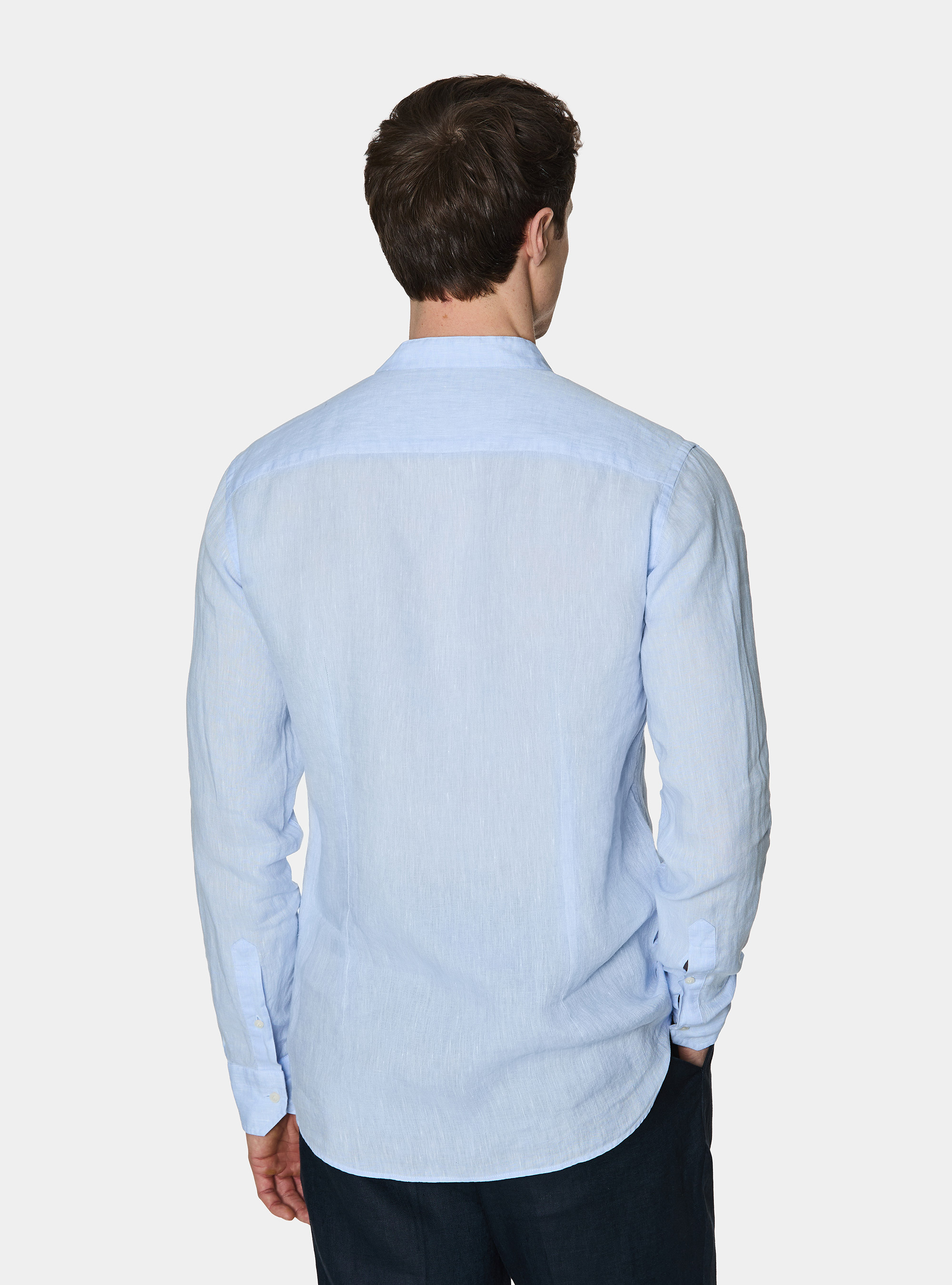 Camicia coreana in puro lino, AZZURRO