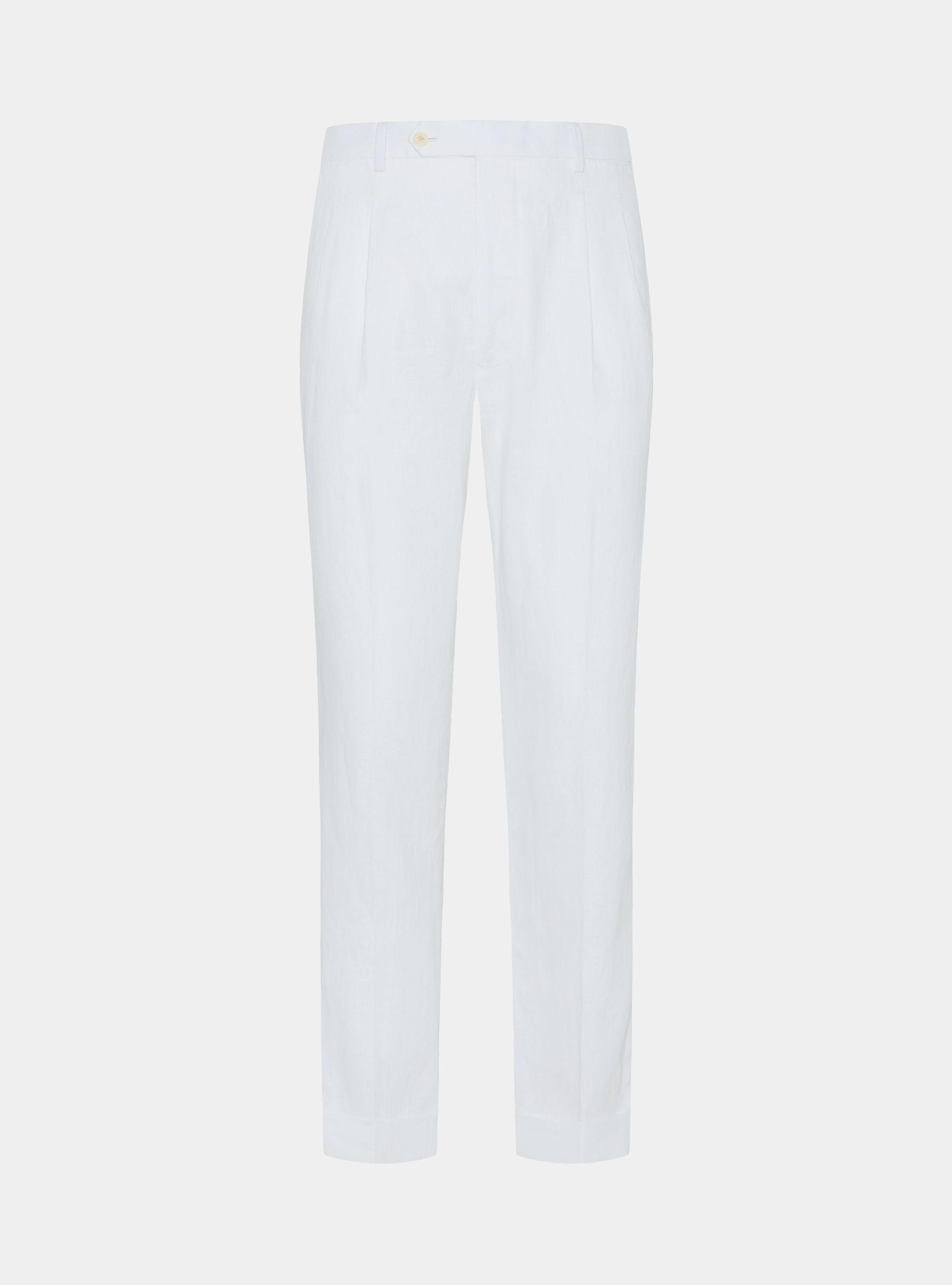Pantaloni con pince in puro lino, BIANCO