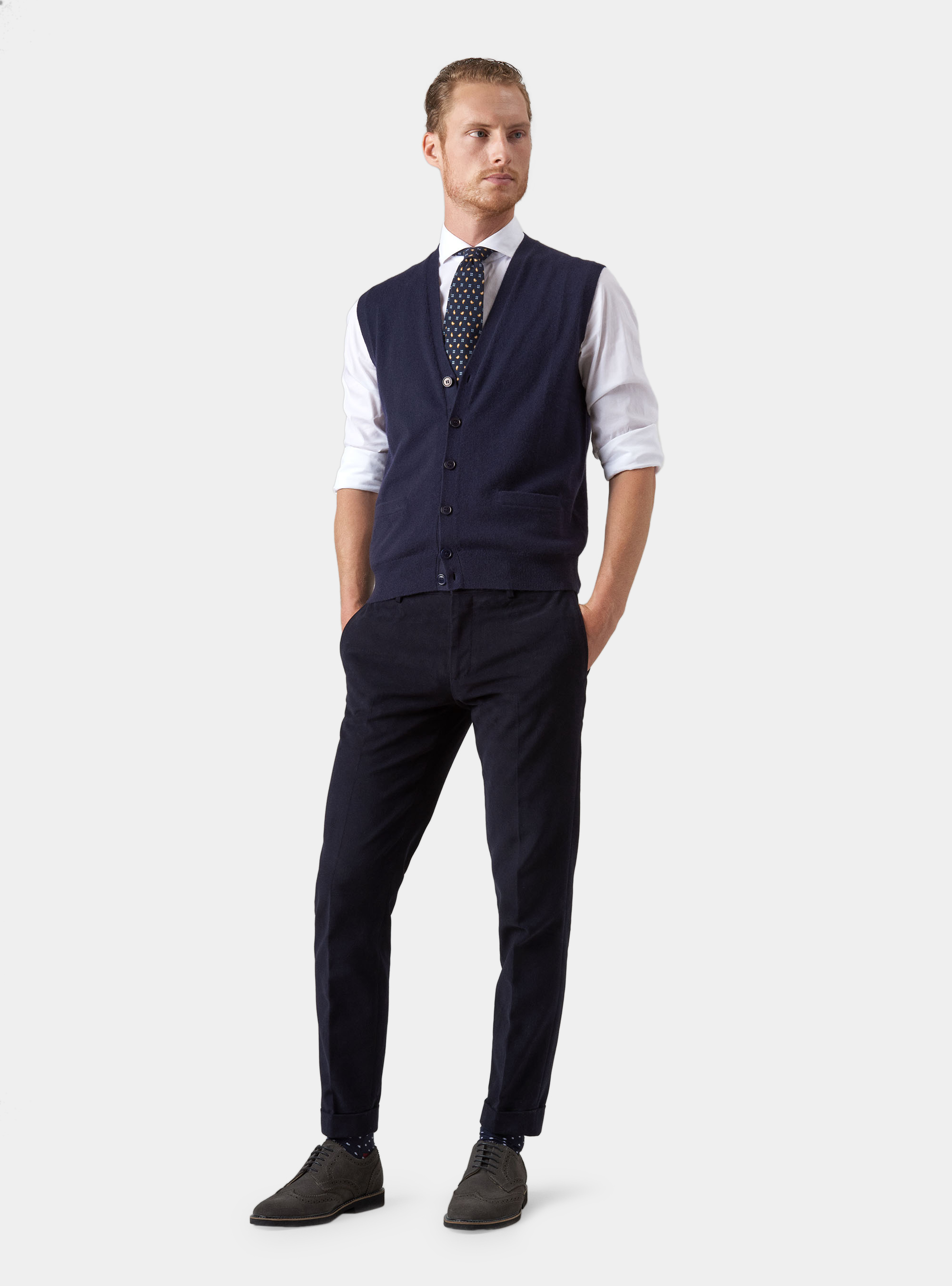 Gilet in maglia con bottoni in 100% cashmere, BLU NAVY